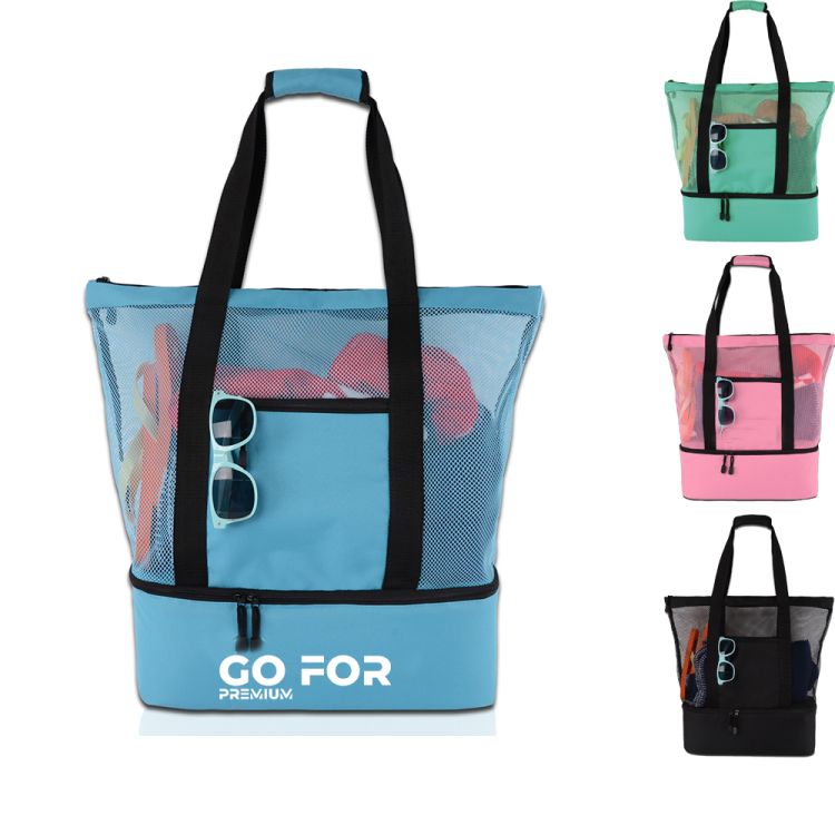 Mesh Beach Bags with Zipper, custom tote bag with logo imprint 2