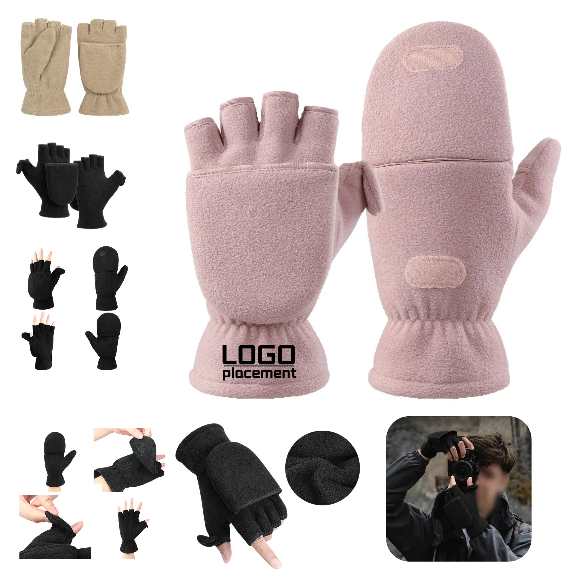 Fingerless Double - Layer Polar Fleece Flip Top Gloves"
