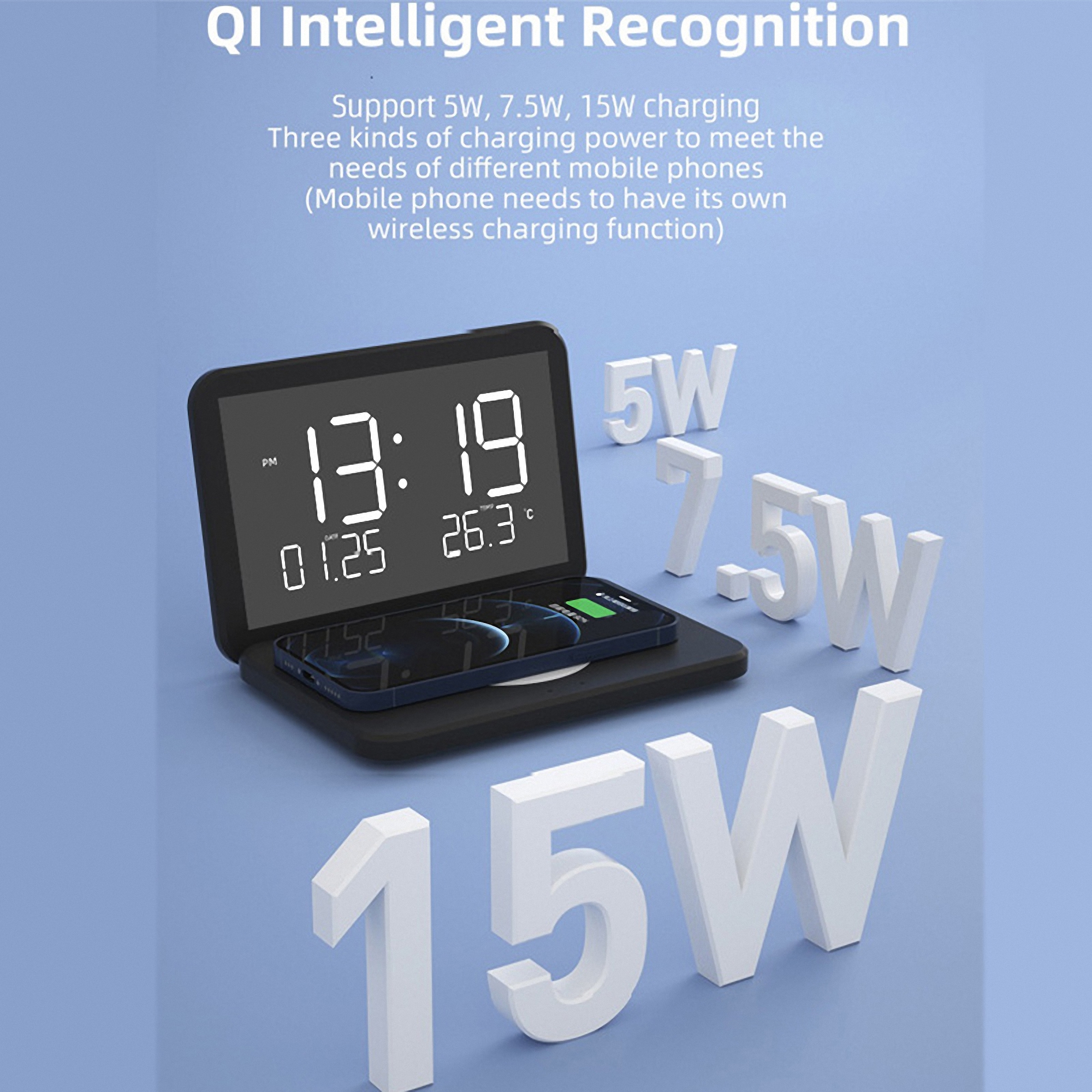 15W Wireless Charger with Alarm Clock 5