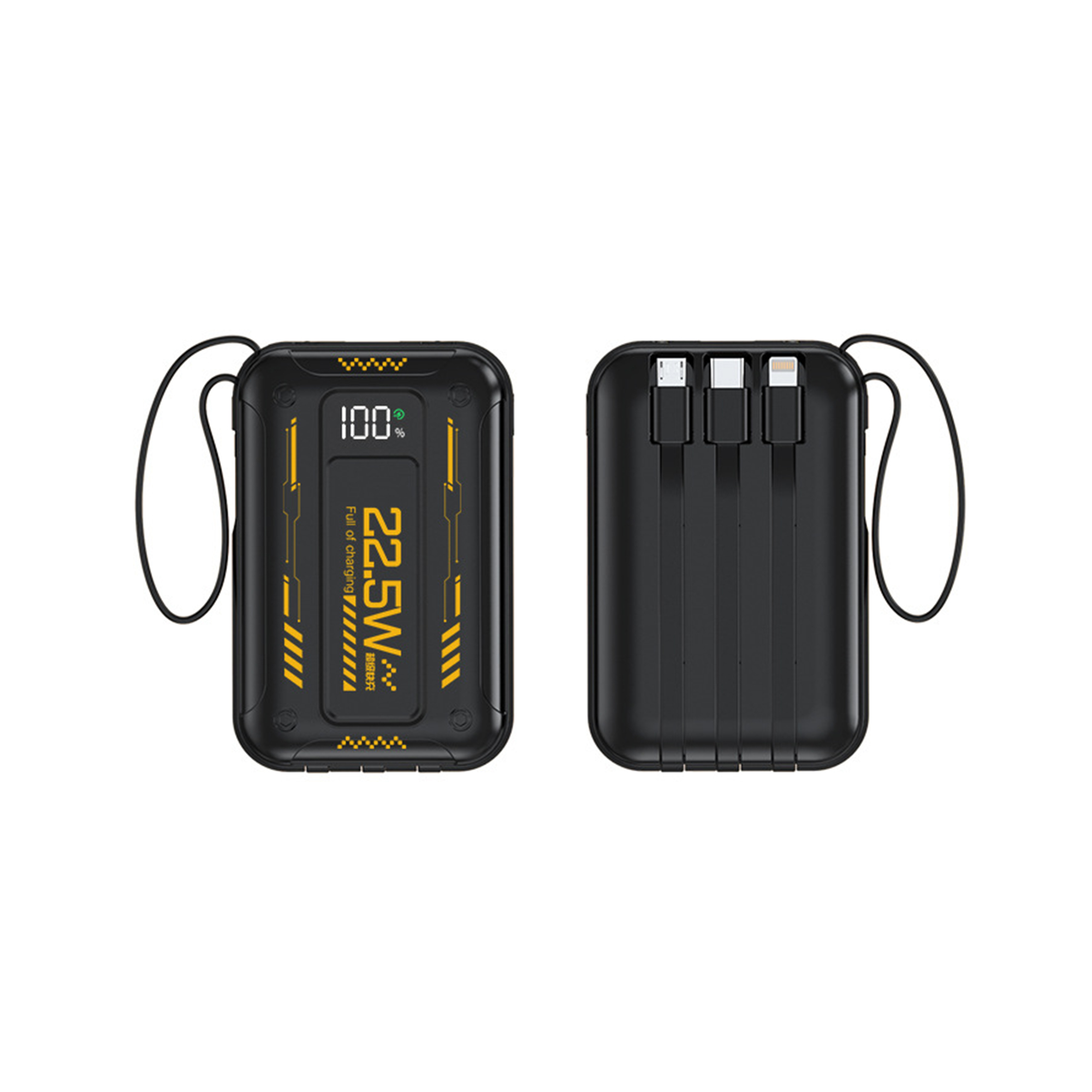 Portable 10000 Mah Power Bank With Integrated Cables And Flashlight 4" Length X 2.6" Width X 3