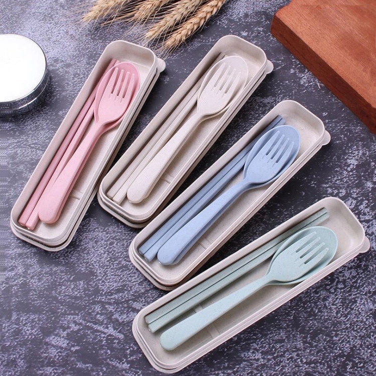 3pcs Portable Wheat Straw Cutlery Set For Child 2