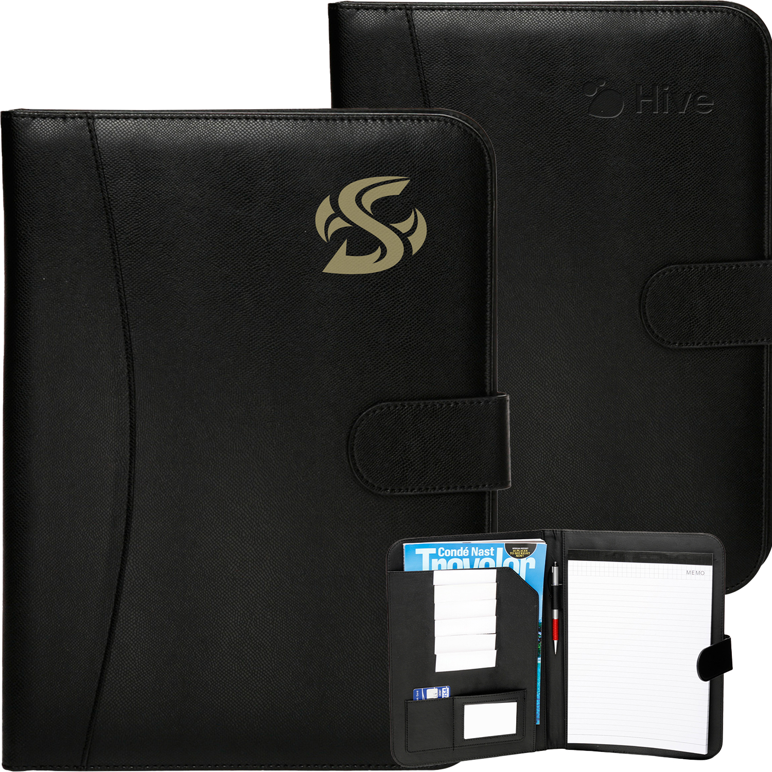 Black Leather Portfolio w/ Magnet Closure & Pen Loop 3