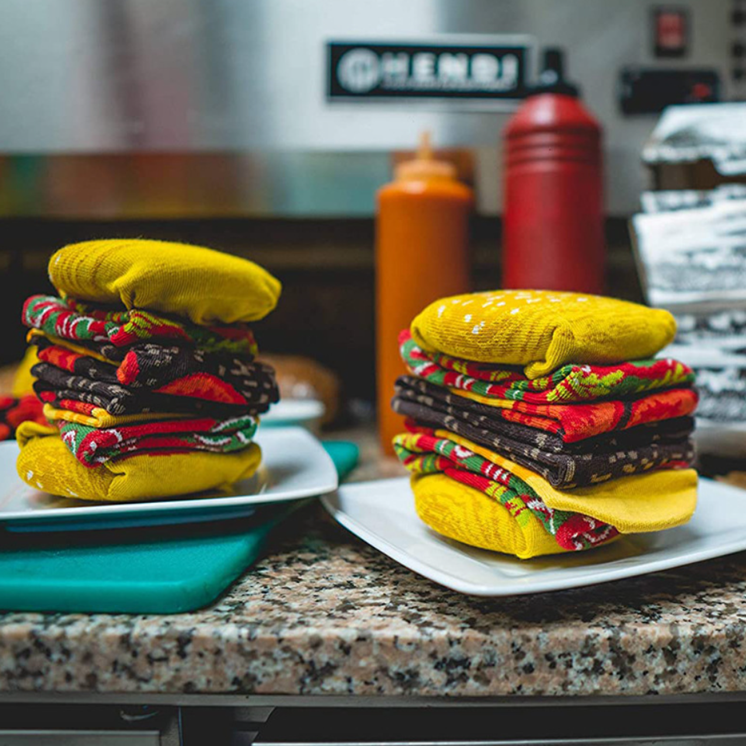 Customizable Set of 3 Pairs Hamburger Pattern Cozy Socks 4