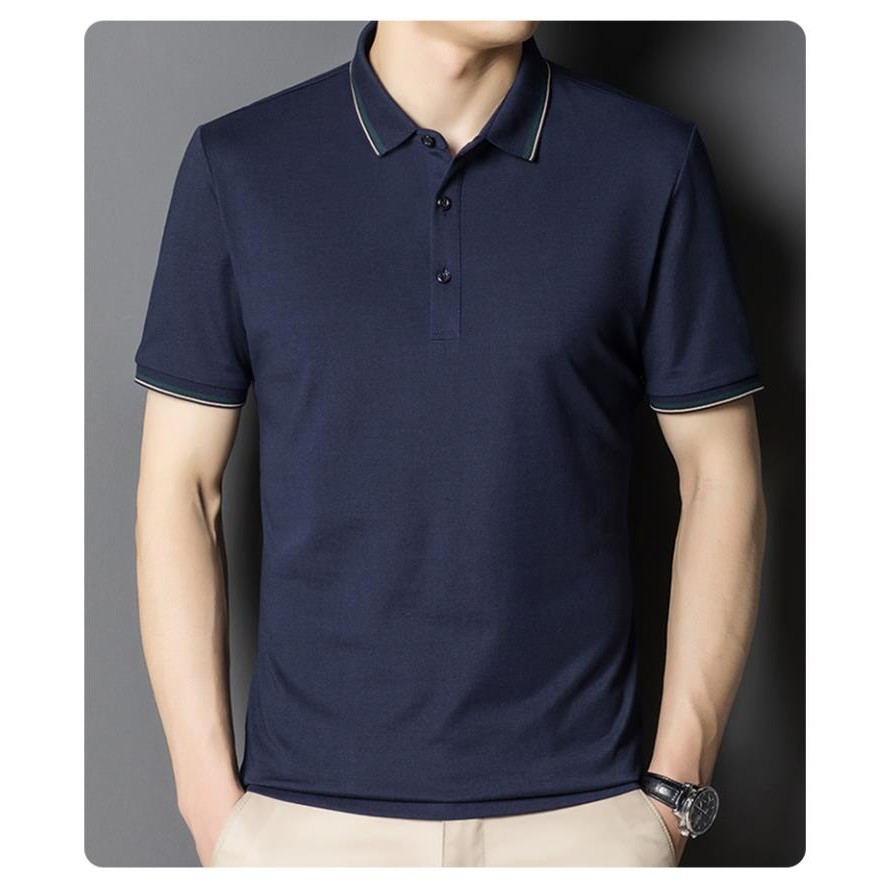 Unisex mercerized cotton POLO shirt with gold thread instock 5