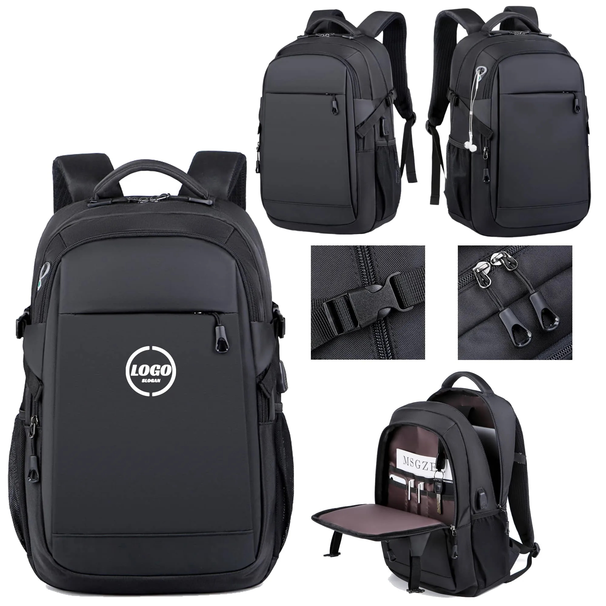 Custom Oxford Fabric Black Laptop Backpack 2
