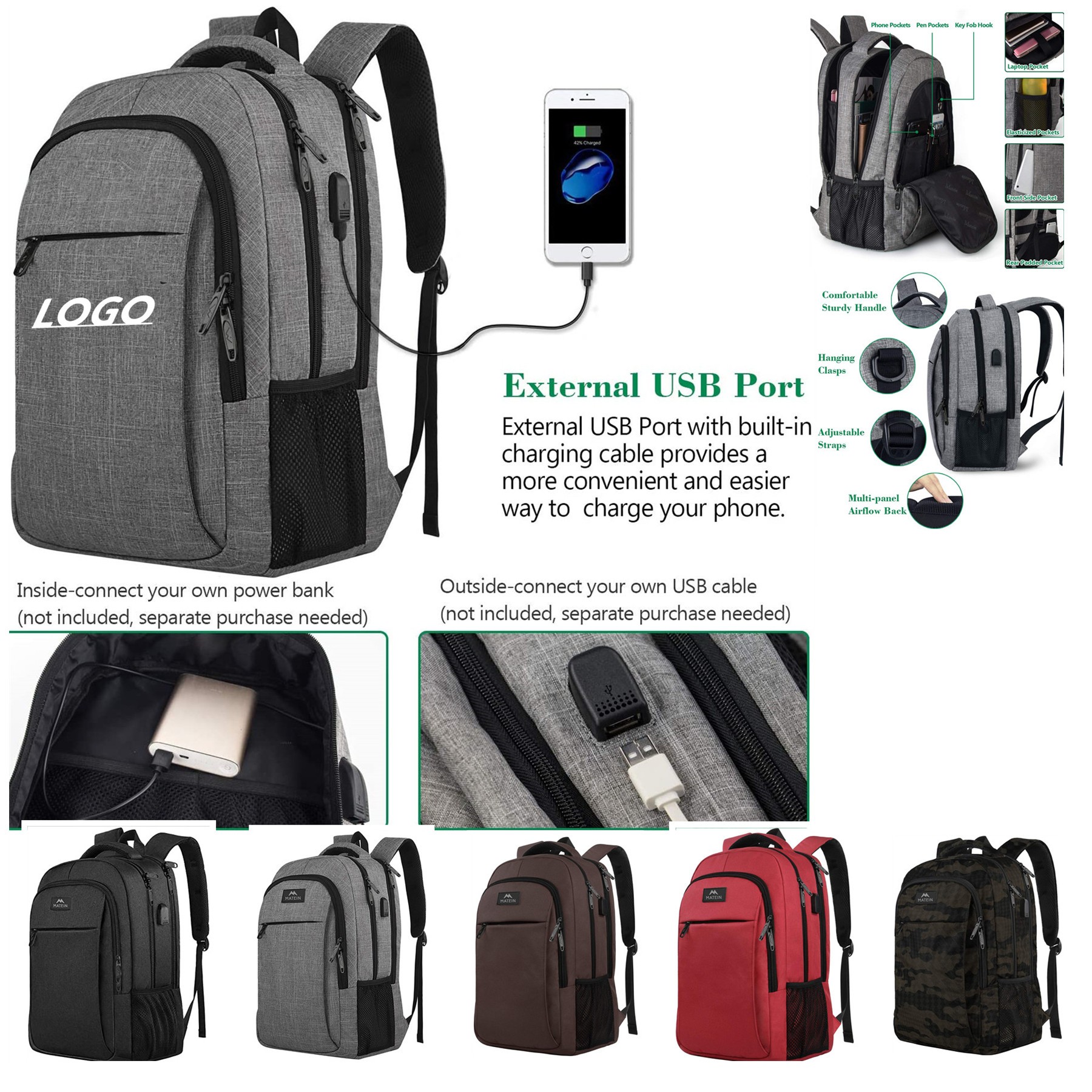 USB waterproof Travel Laptop Backpack