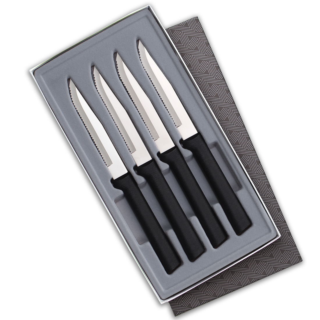 Four Serrated Steak Knives Gift Set w/Black Handle 5