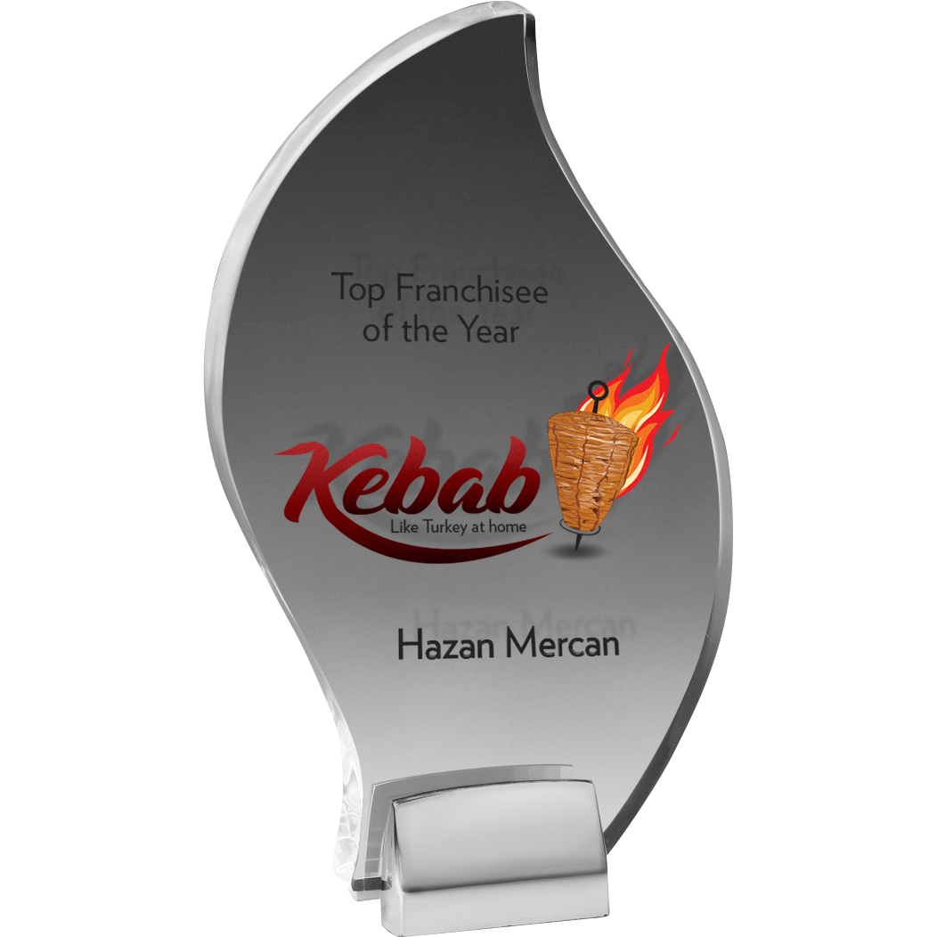Chrome Base Clear Acrylic Flame Award (8 3/4"x 5"x 3/4") Full Colour PhotoImage