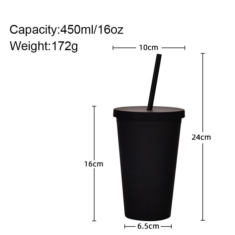 16oz Plastic Double Wall Matt Tumbler Cup with Lid and Straw 2