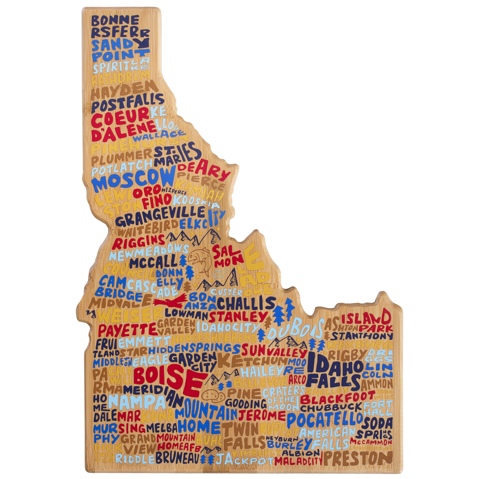 Idaho State Shaped Cutting and Serving Board with Artwork by Wander on Words™
