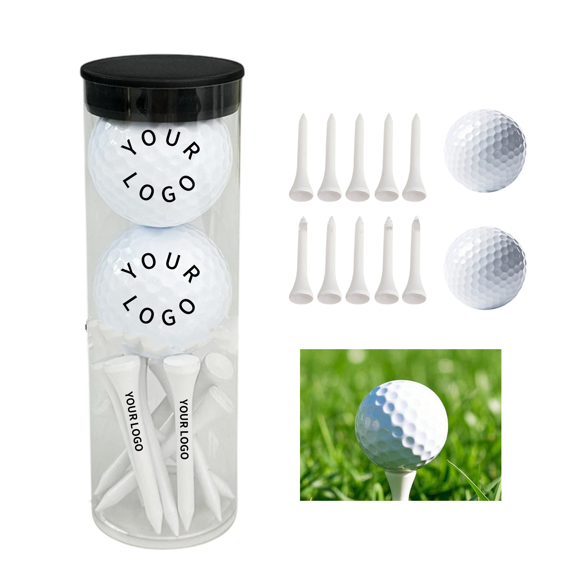 Synthetic Rubber Golf Ball With Wooden Tee Set 2