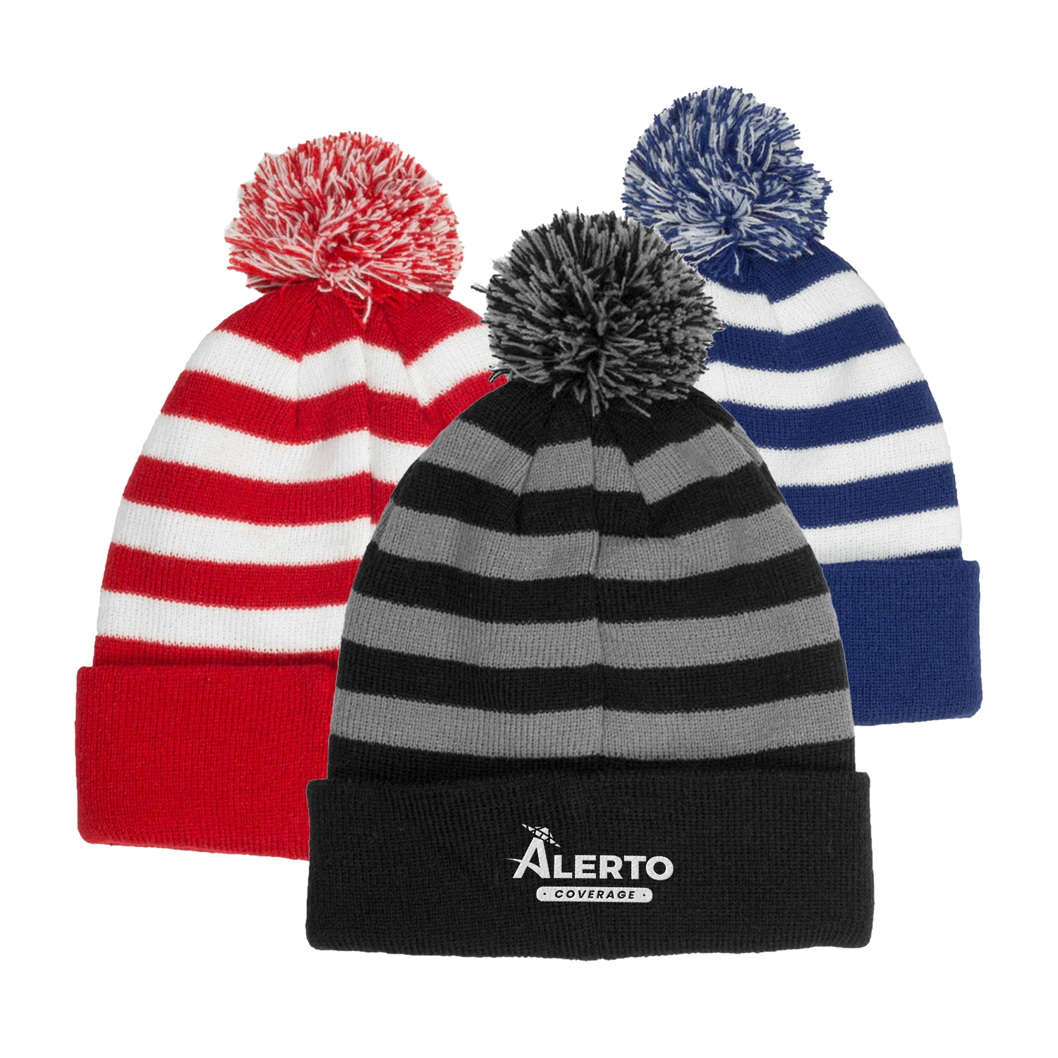 Beanie - Acrylic Rib Knit embroidered beanies w/ Pom pom 1