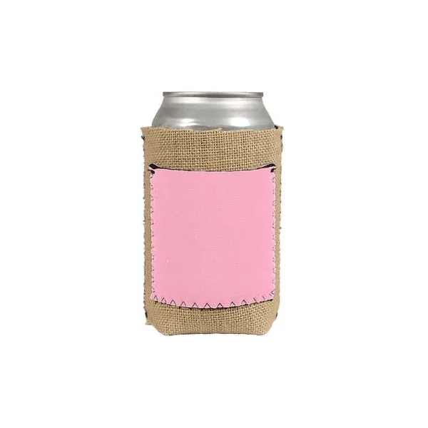 Burlap Can Cooler with Neoprene Pocket, custom can cooler with logo imprint 6