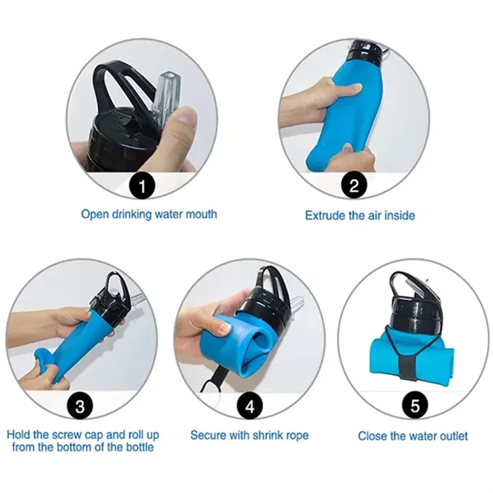 20 Oz Silicone Foldable Folding Sports Water Bottle 6