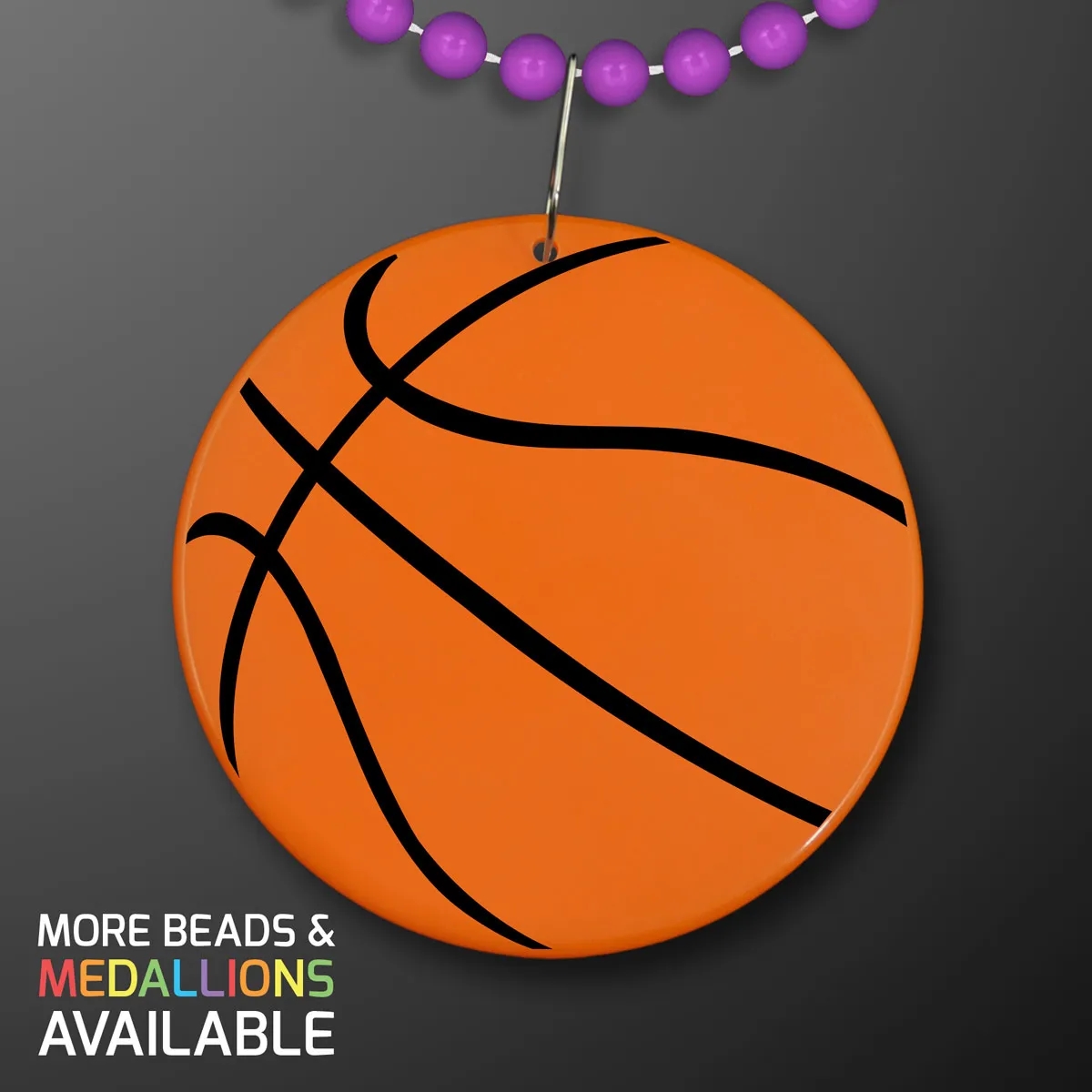 Basketball Medallion on Beads Necklace (NON-Light Up) 2