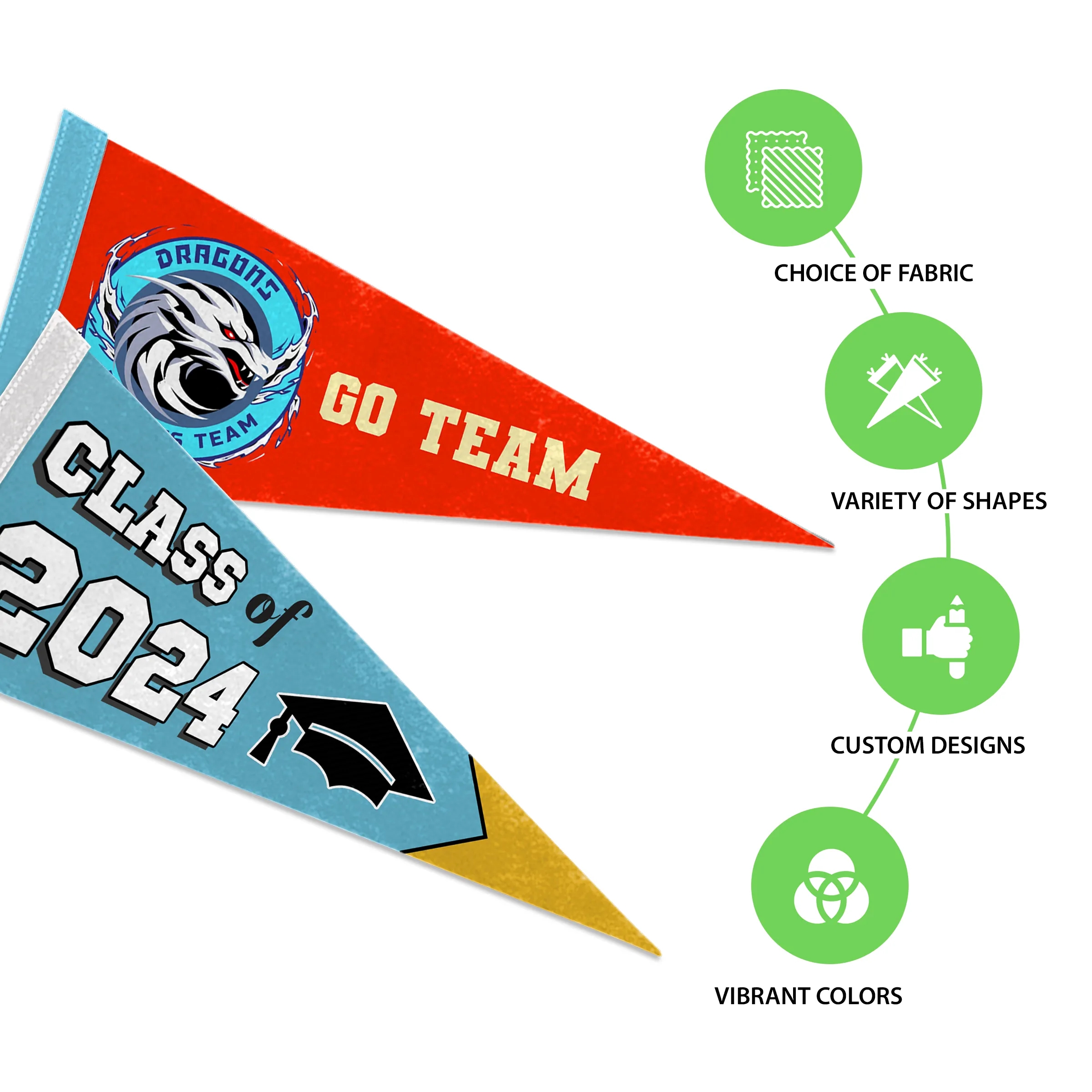 8"x18" Custom Full Color Printed Felt Pennant - 1ply 2-Sided 4