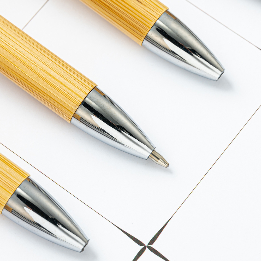 Eco Bamboo Ballpoint Pen with Metal Clip and Accents 4