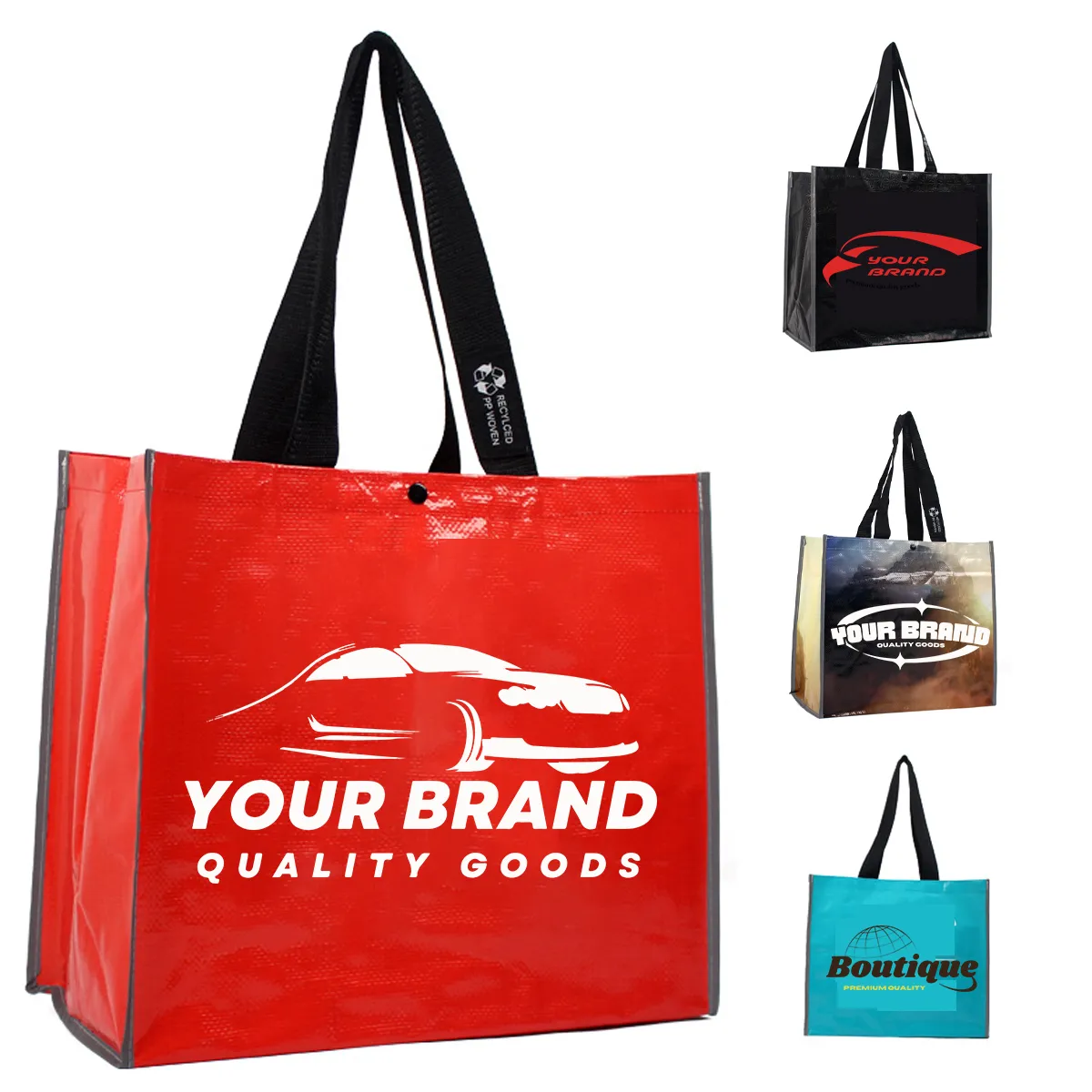 Film covered woven durable custom logo film Grocery tote bag 3