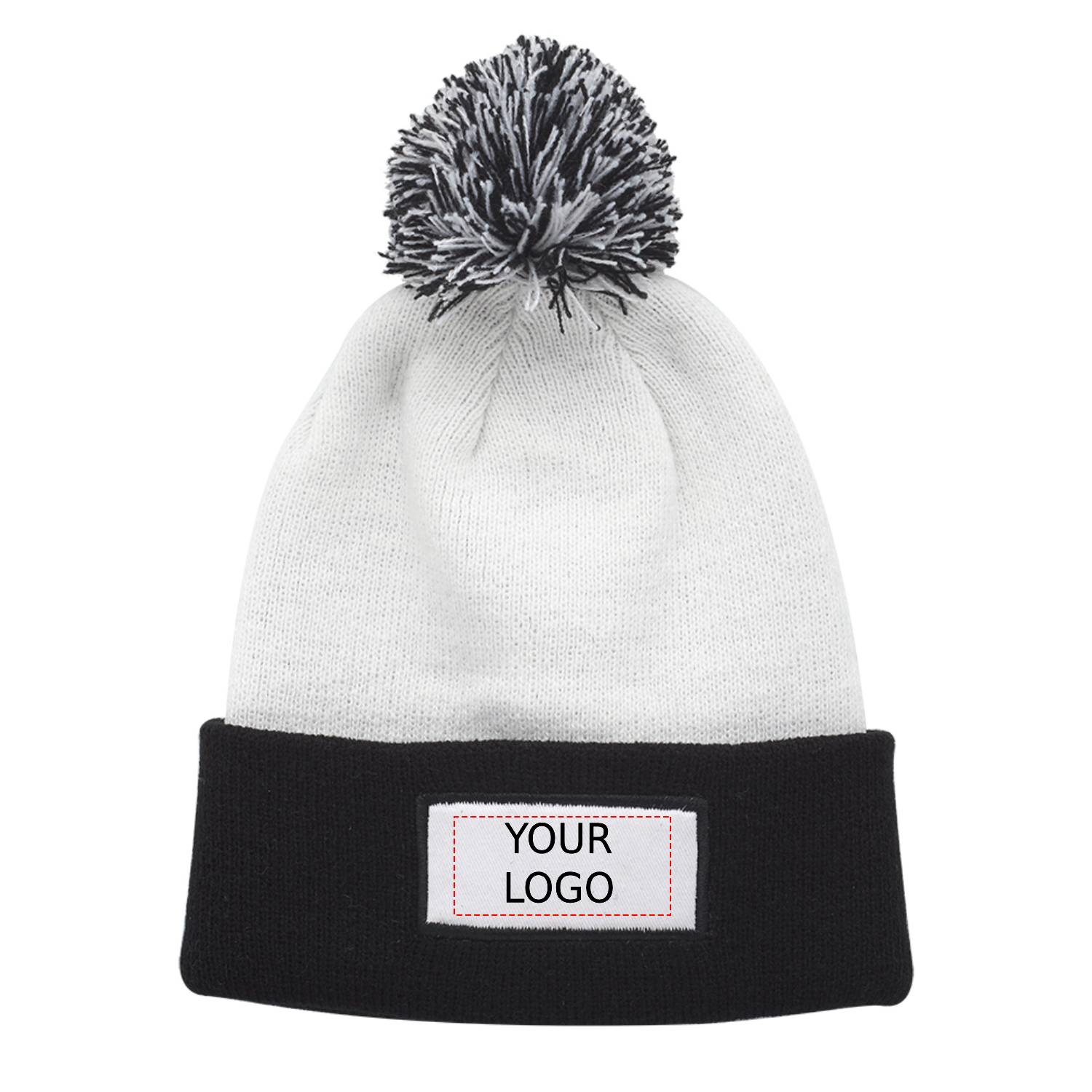 Dual Tone Patch Pompom Beanie 4