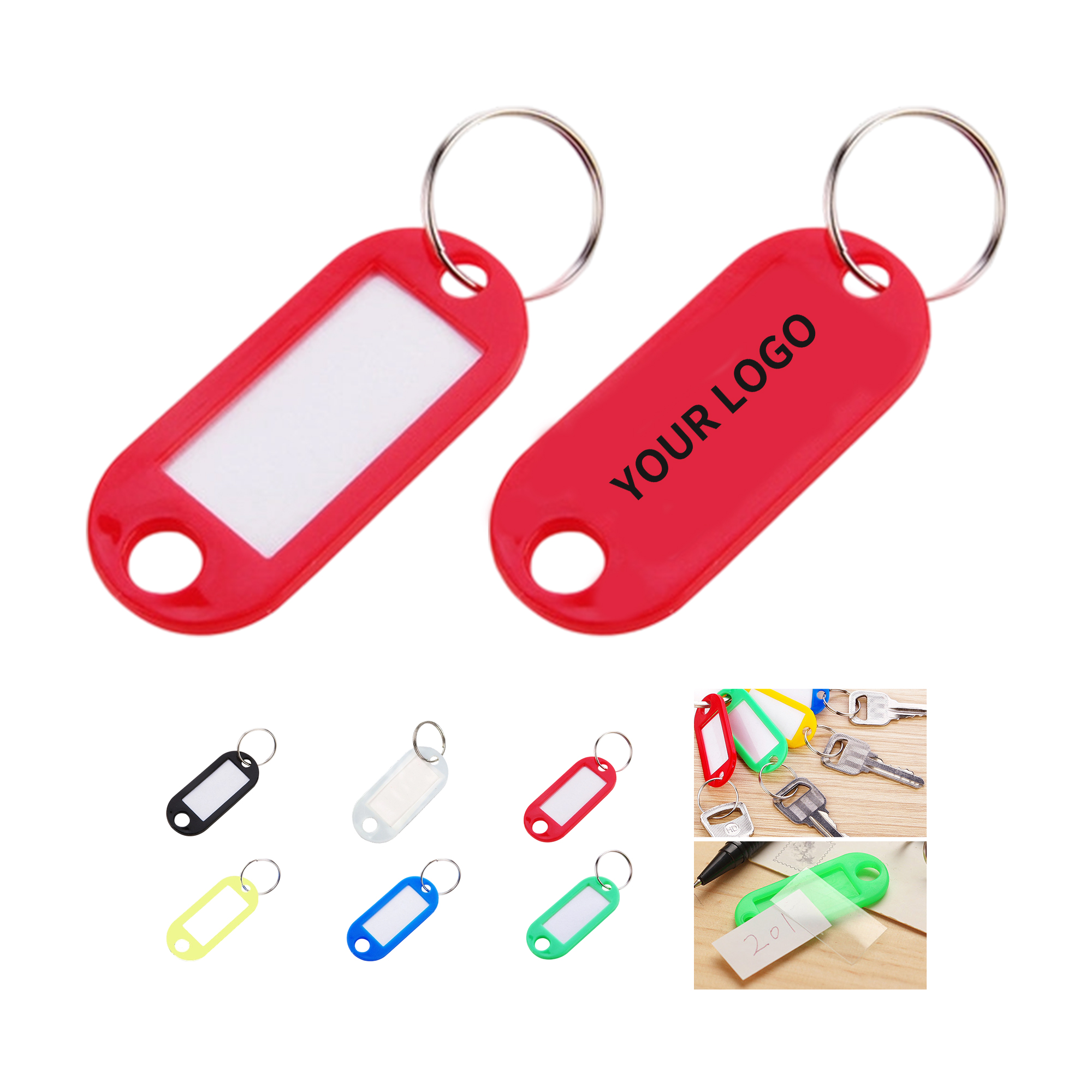 Plastic Keychain Label Holder With Writable Insert 2" Length 3