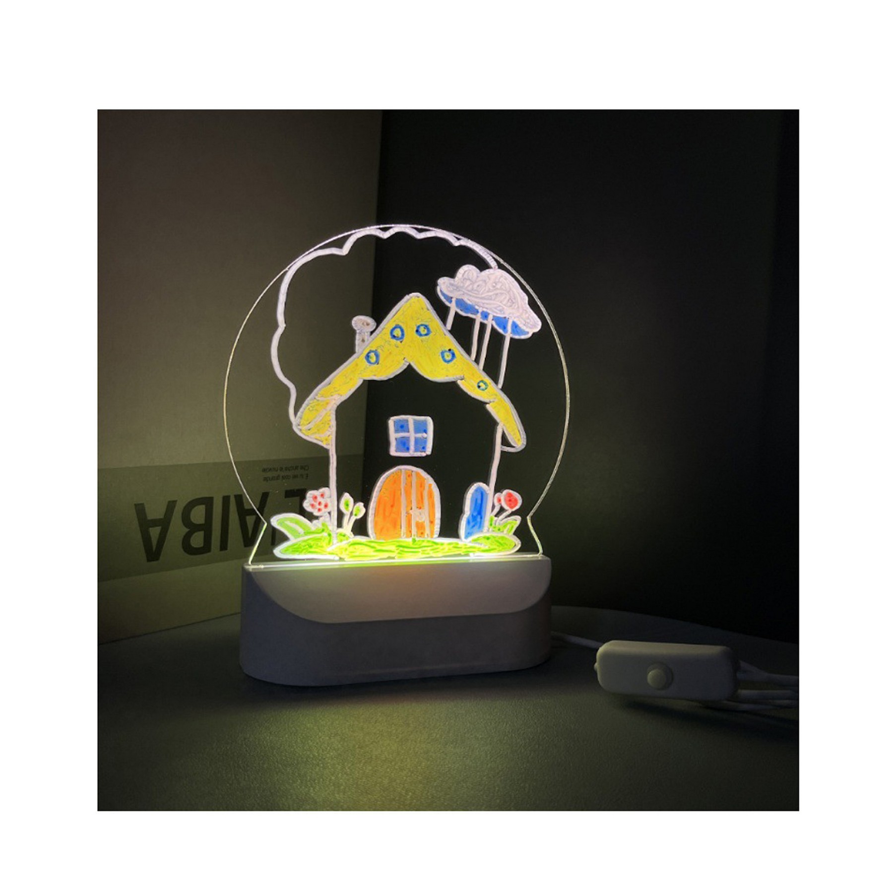 USB Light Round Shape Acrylic Message Board With 7 Color Pen 2