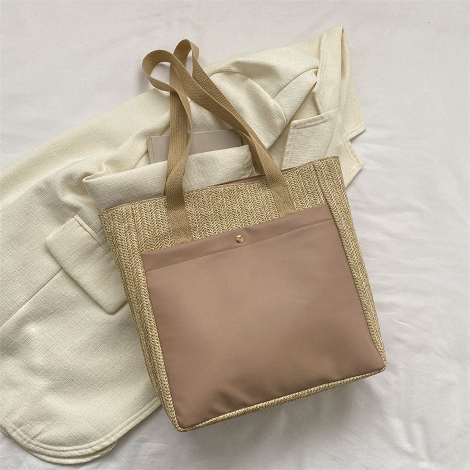 Straw Tote Beach Bag for Women, custom tote bag with logo imprint 1