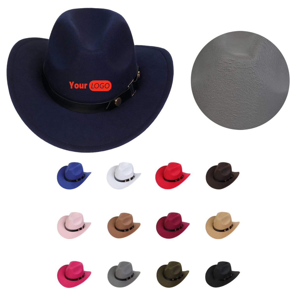 Denim Cowboy Hat with Wide Brim and Leather Strap 4