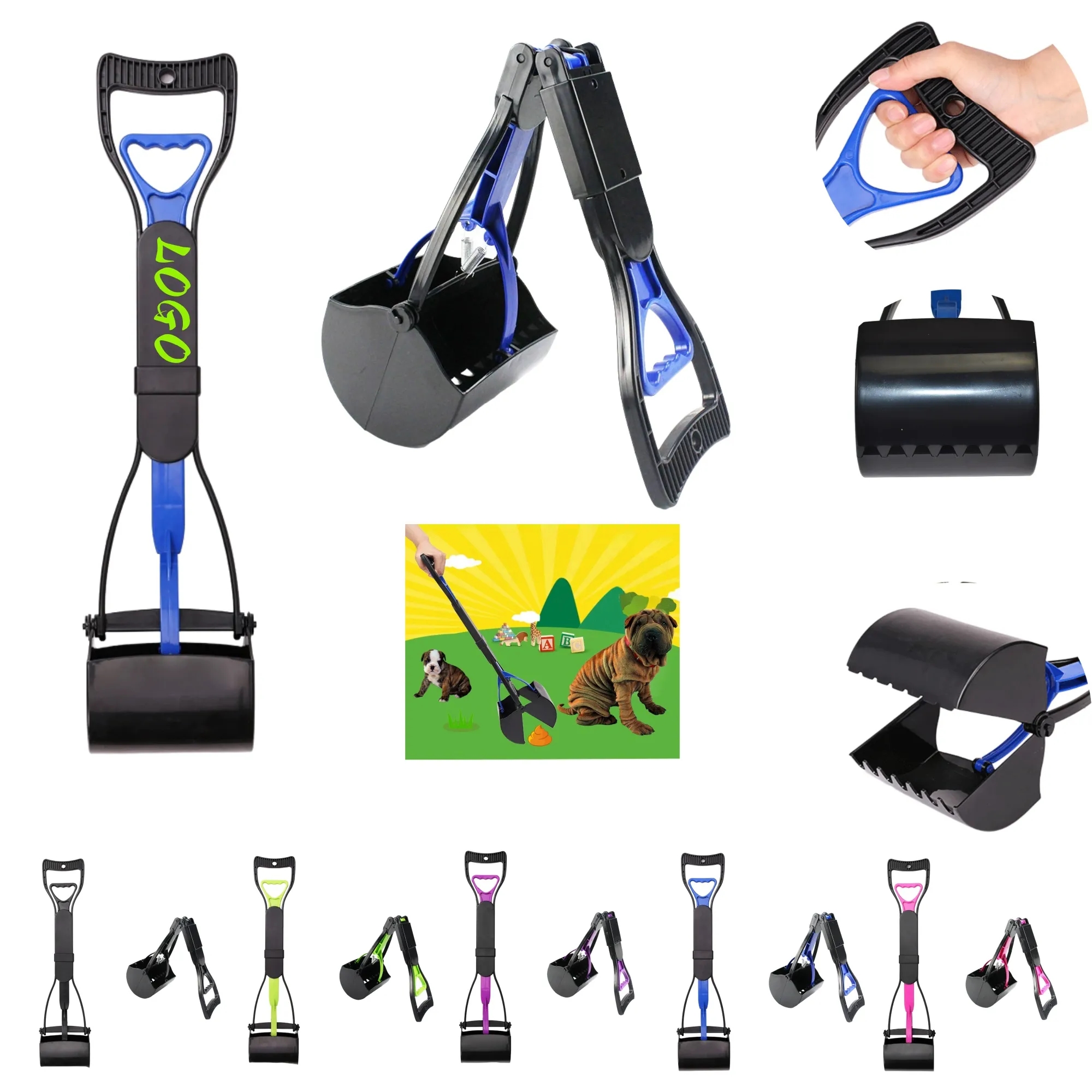 Foldable Long-Handled Pet Pooper Scooper With Trash Bag 6