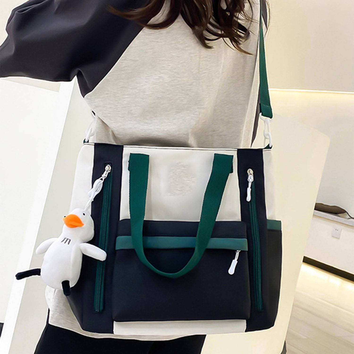 Large Capacity Canvas Contrasting Colors Tote Bag, custom tote bag with logo imprint 2