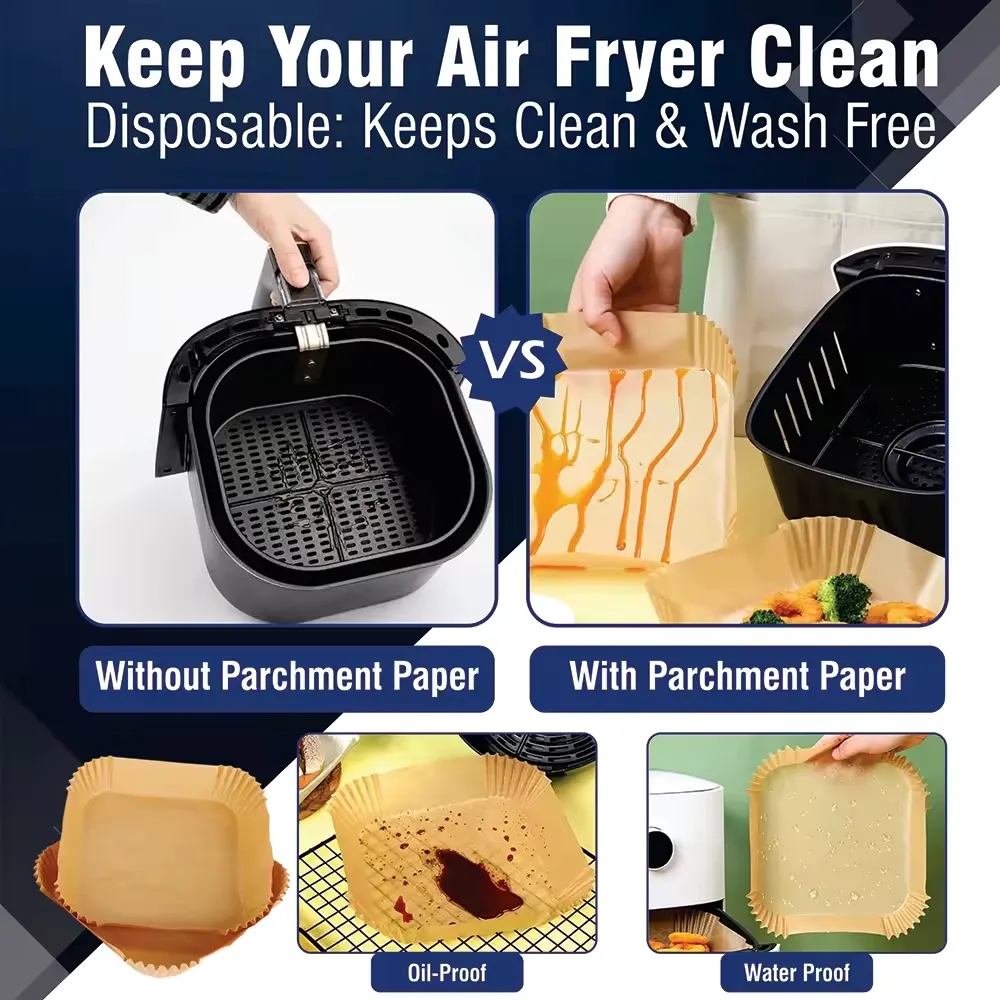 7.9" Square Air Fryer Disposable Paper Liners 125 Pcs/Box 6