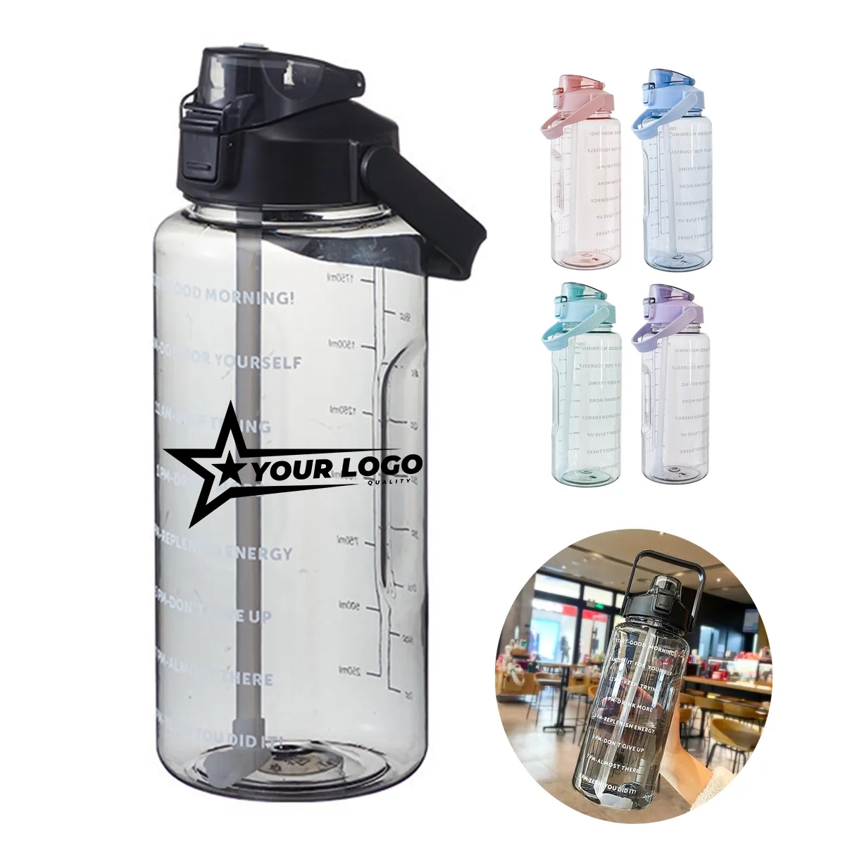 67OZ. Water bottle with straw portable sports fitness cup 8