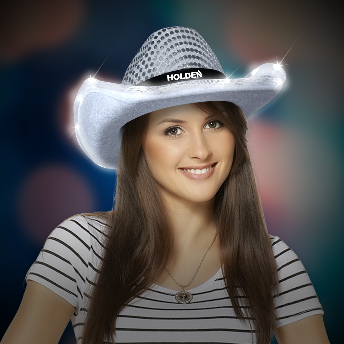 Silver LED Sequin Cowboy Hat 5