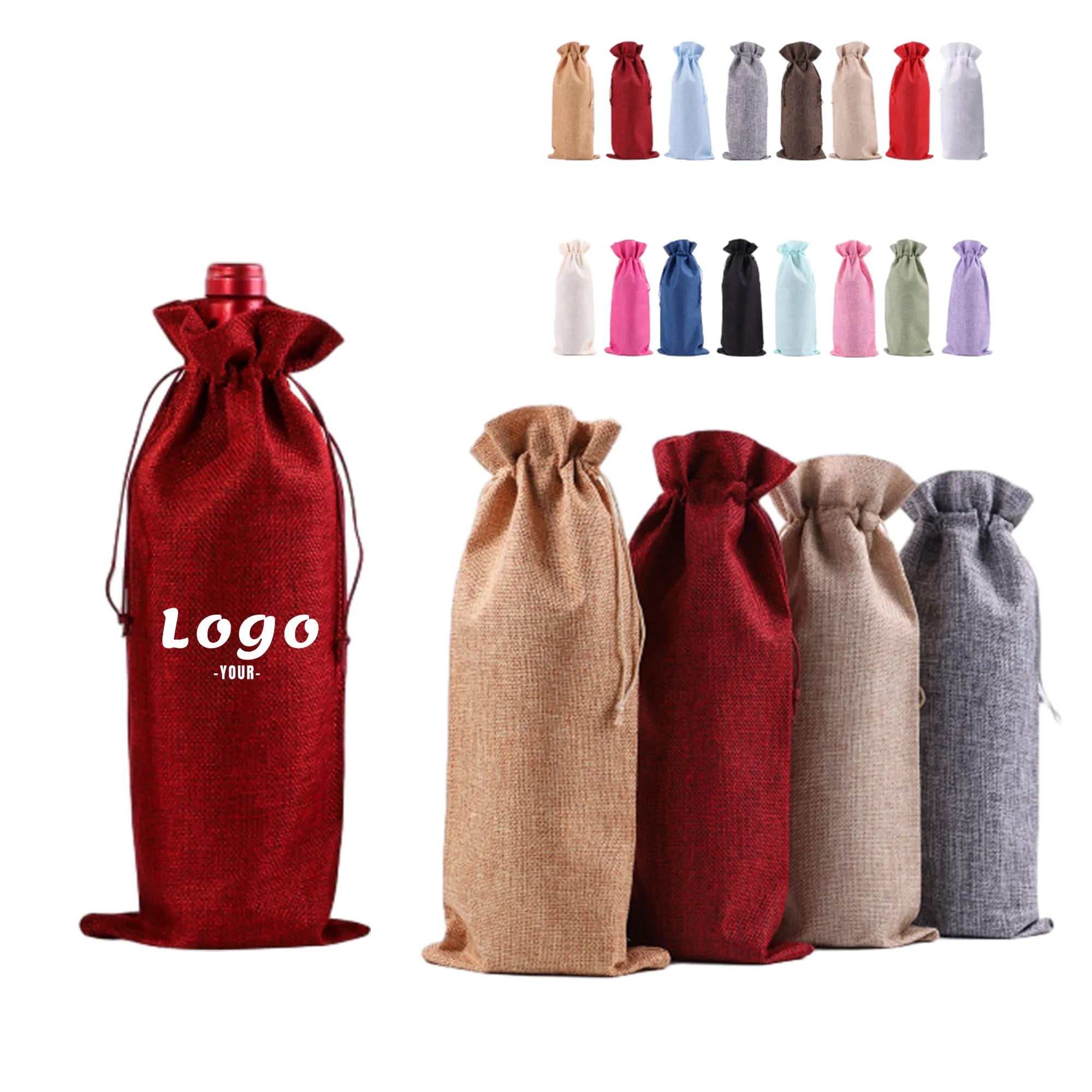 Burlap Drawstring Wine Bag 2