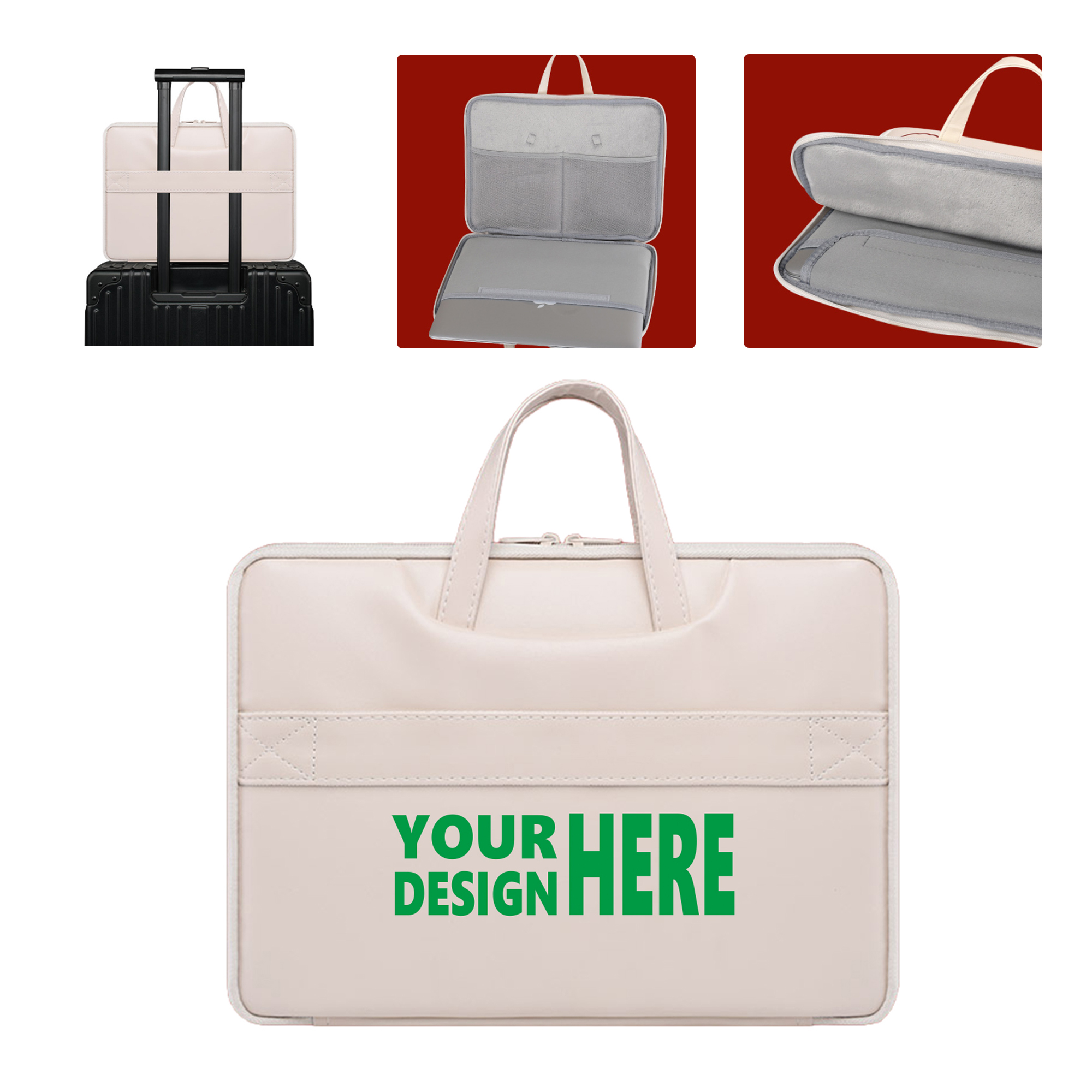MOQ50 Stylish PU Leather Laptop Case with Handle 2