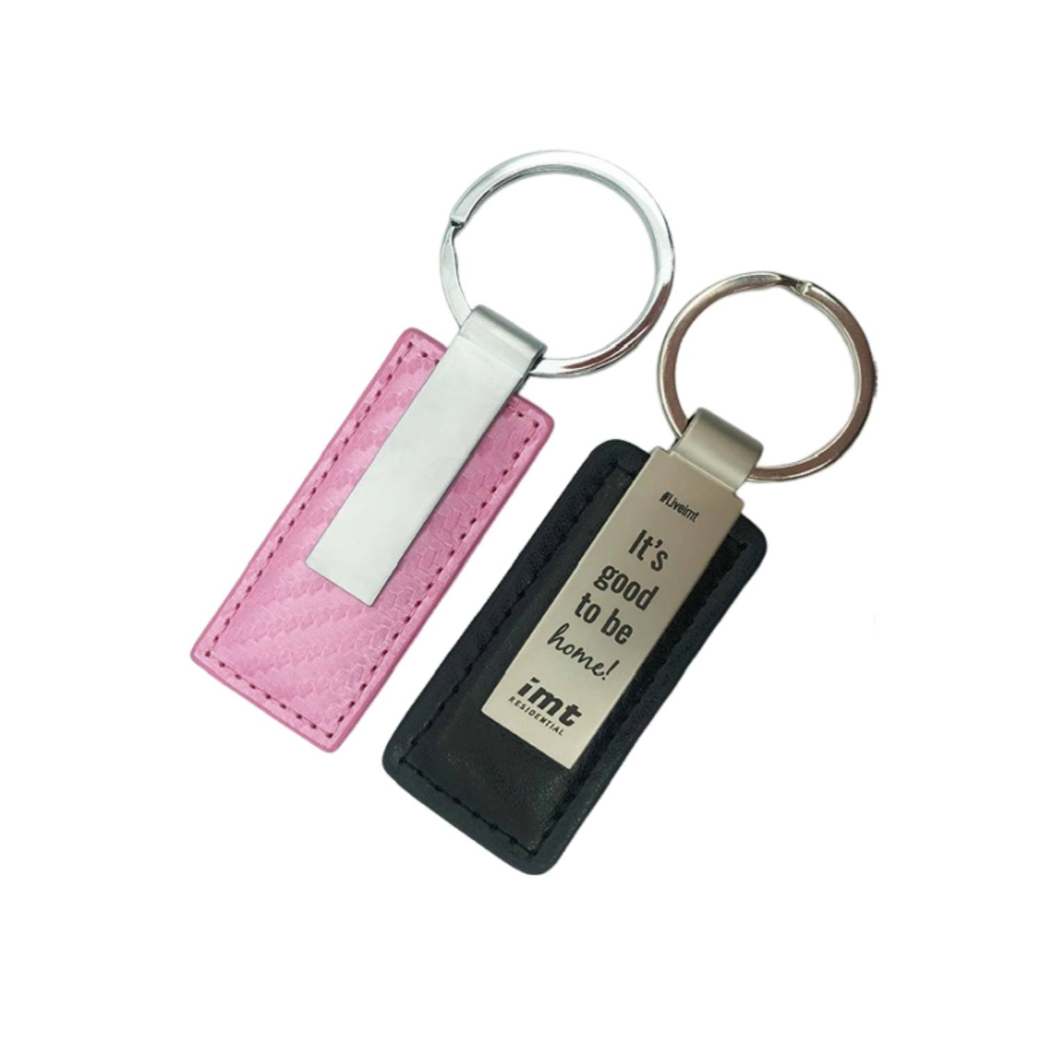 Silver Metal PU Leather Rectangular Keychain 5