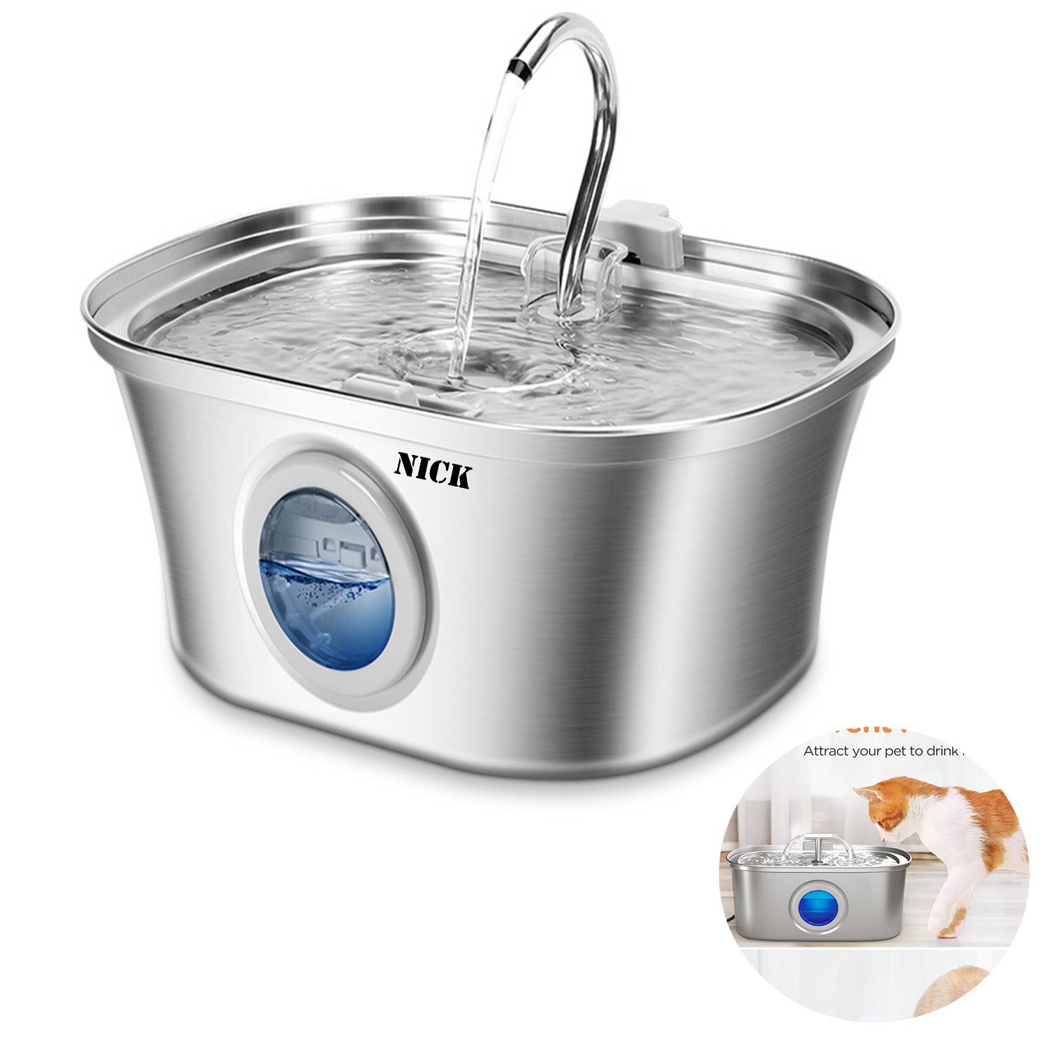 Stainless Steel Cat Water Fountain with Levels Window 11