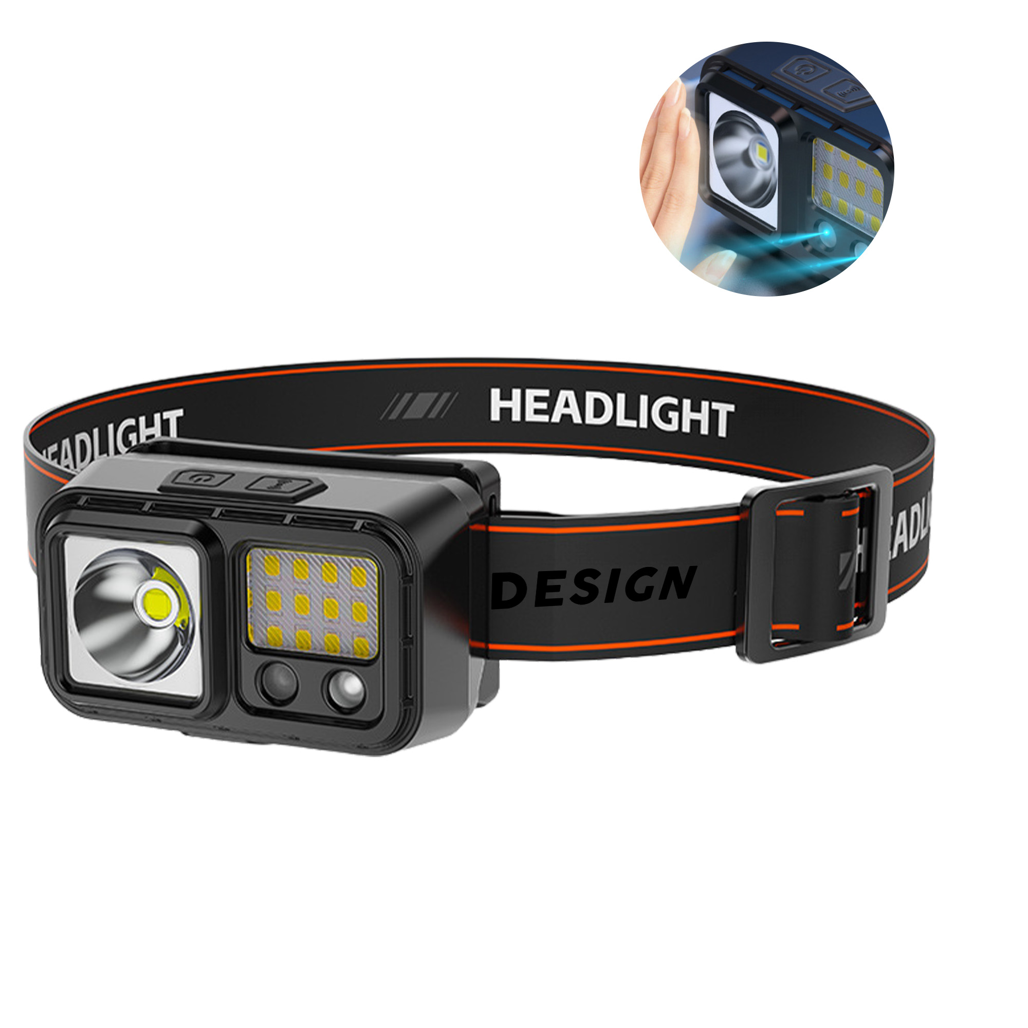 MOQ 50 Multifunctional Dual Light Source LED Headlamp USB Rechargeable 2