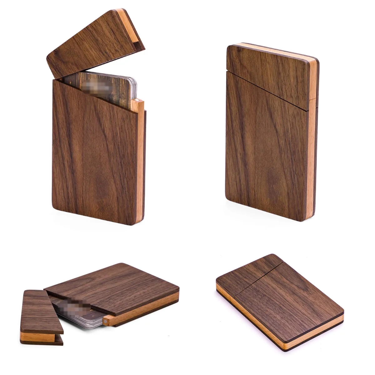 Portable Slim Durable Walnut Wood Business Cards Case Holder 5