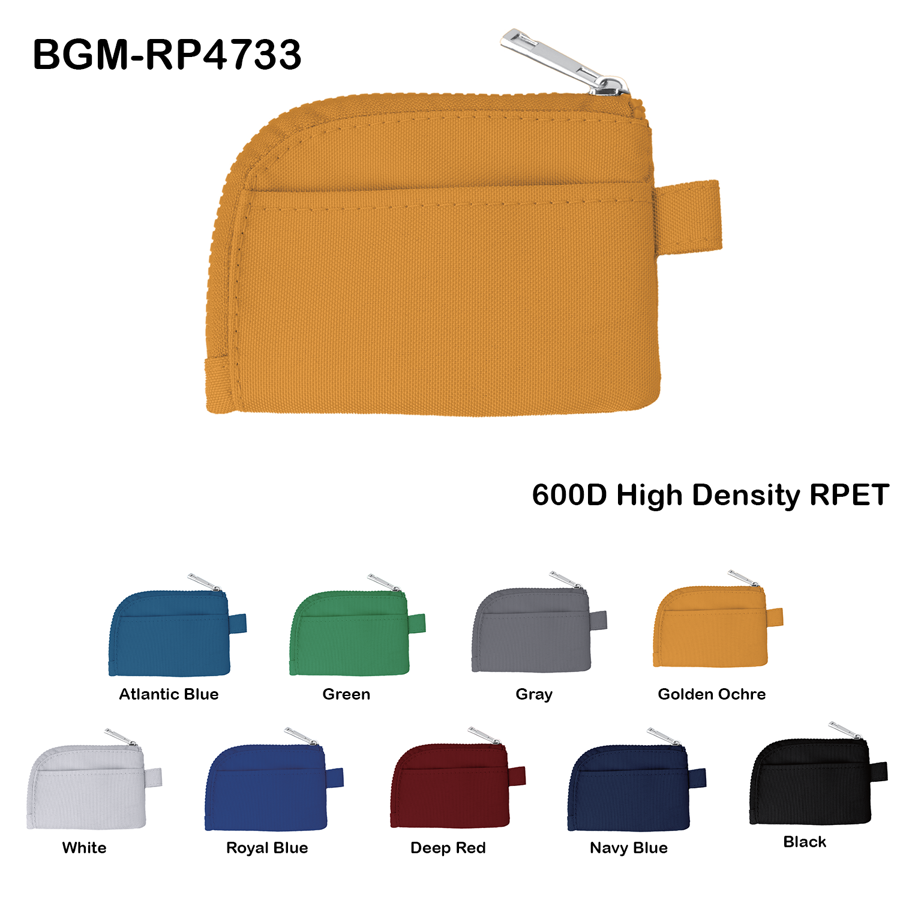 600D RPET Zippered Card Pouch w/ Clip - 4.7" x 3.3" 2