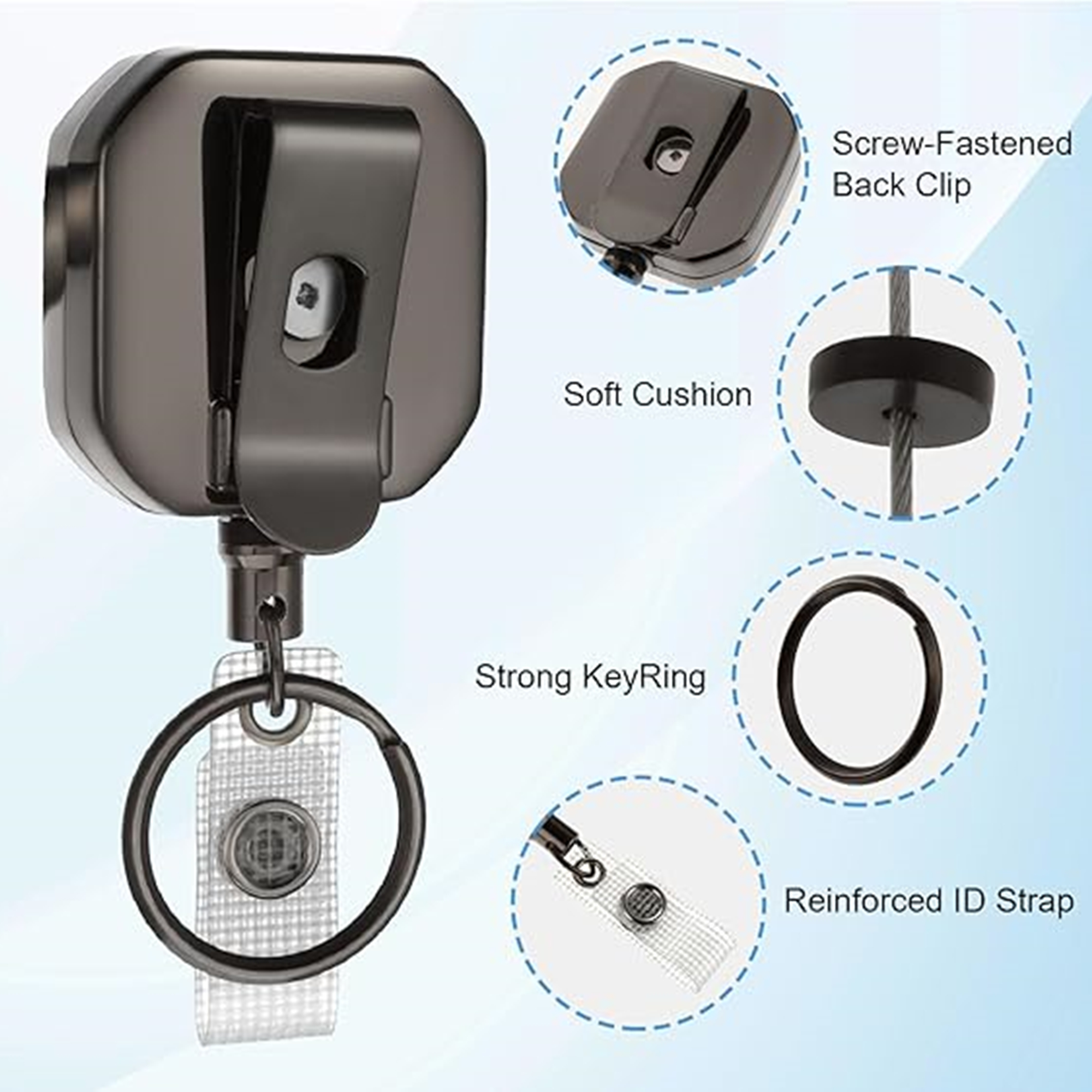 Square Retractable Badge Holders With Belt Clip 3