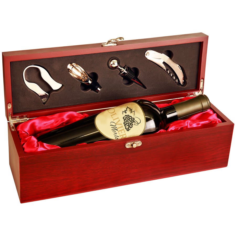 Rosewood Finish Single Wine Box With Tools 1