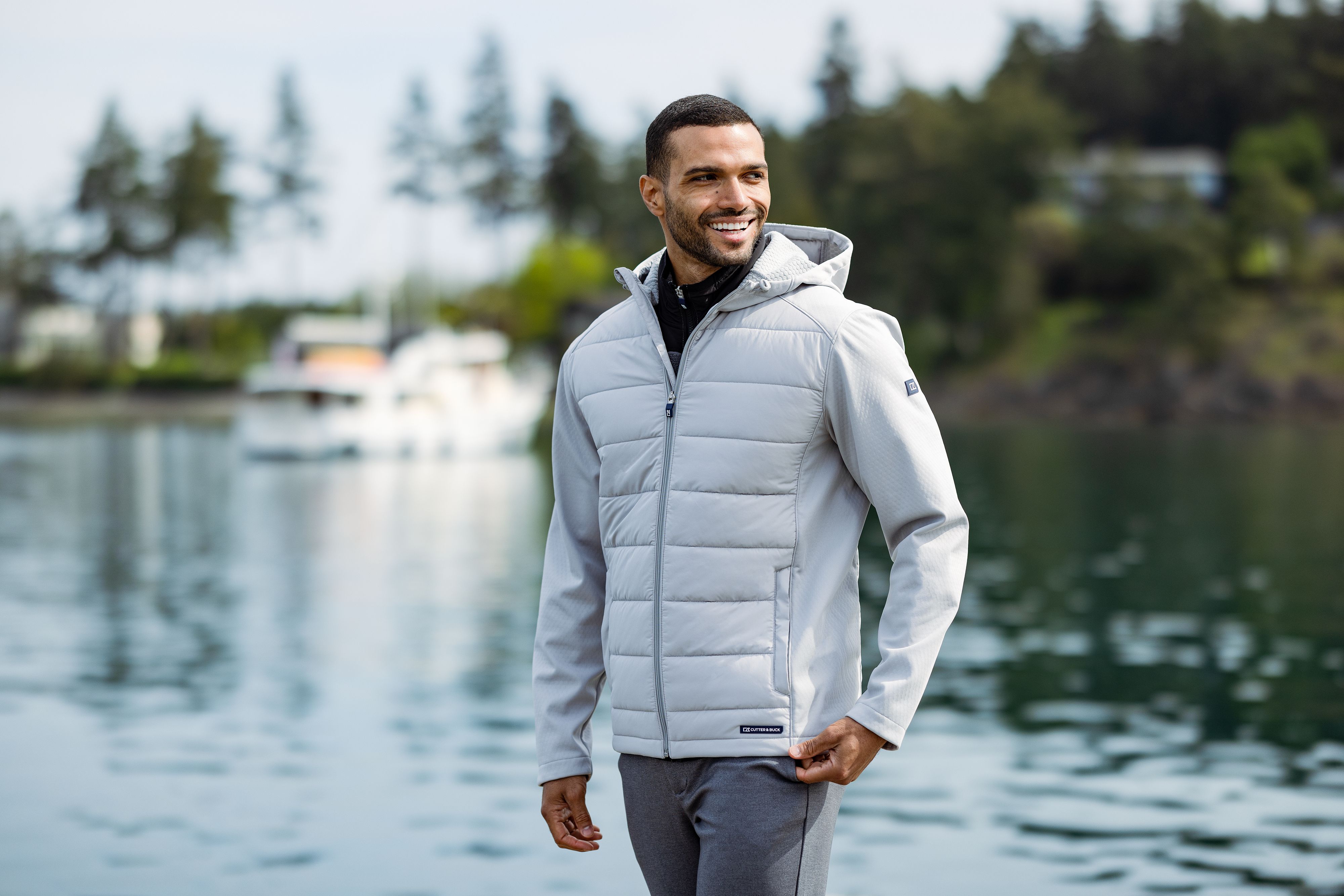 Cutter & Buck Evoke Recycled Honeycomb Fleece Mens Hybrid Full Zip Jacket 12