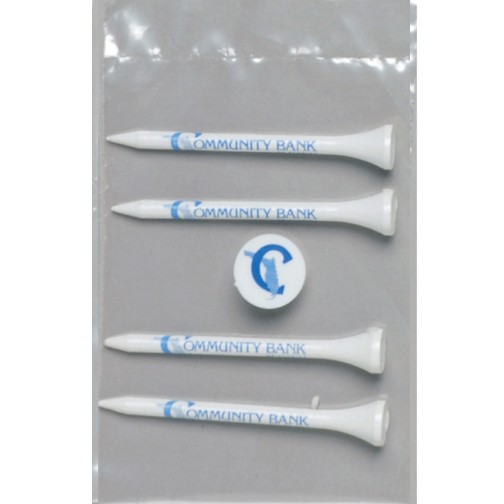 Value Poly Bag Pack w/ Four 2 3/4" Tees & 1 Marker 1