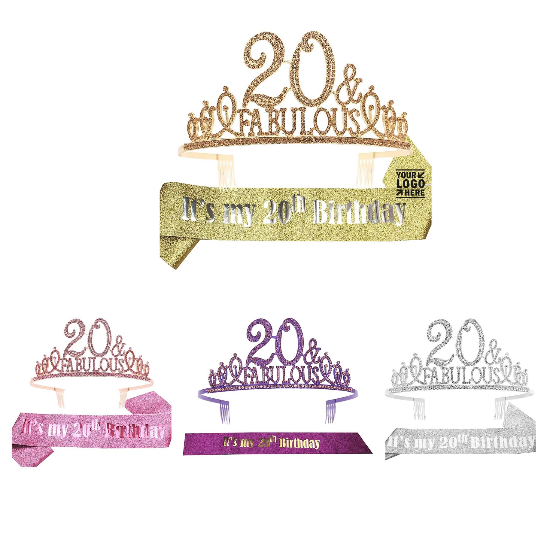 Women 20th Birthday Party Gift Set Fabulous Glitter Sash and Tiara 1