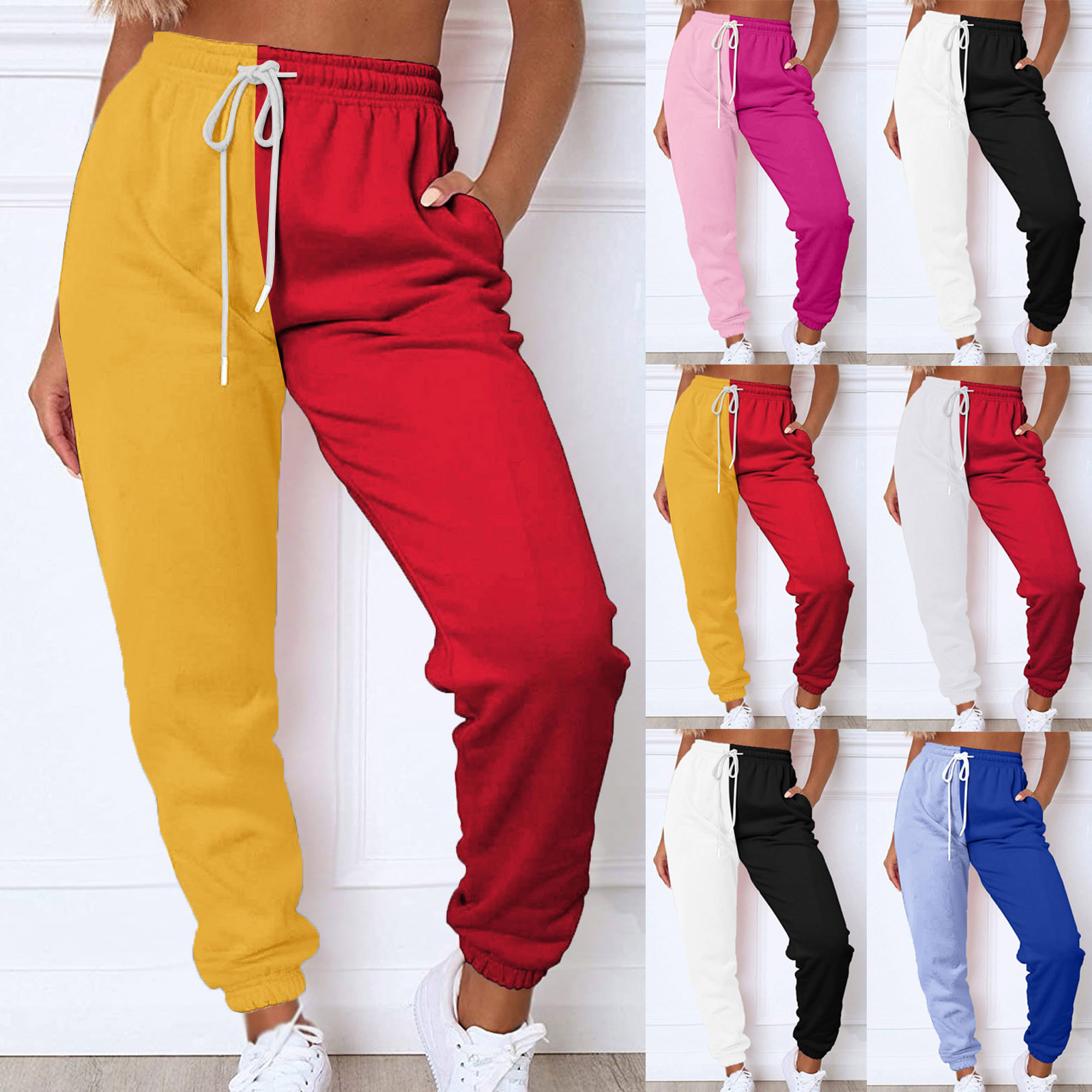 Color Block Drawstring Sweatpants Womens Chic Pants 11