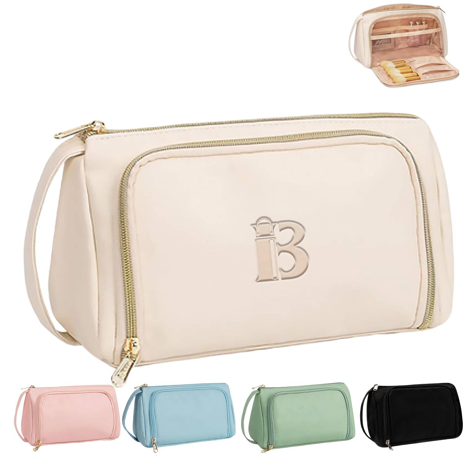 Portable PU Leather Travel Cosmetic Bag w/ Handle 19