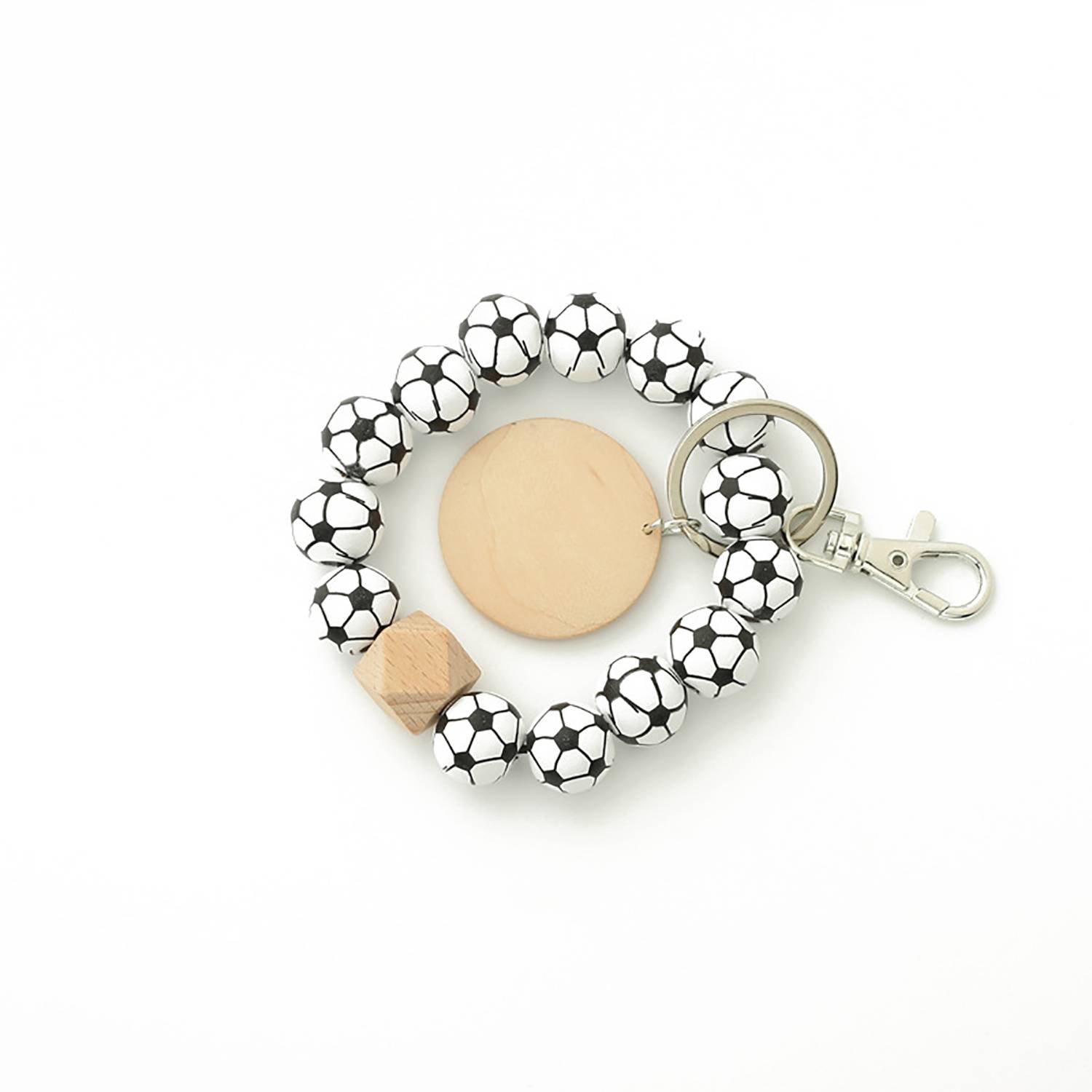 Custom Sports Ball Wooden Bead Bracelet Keychain 2