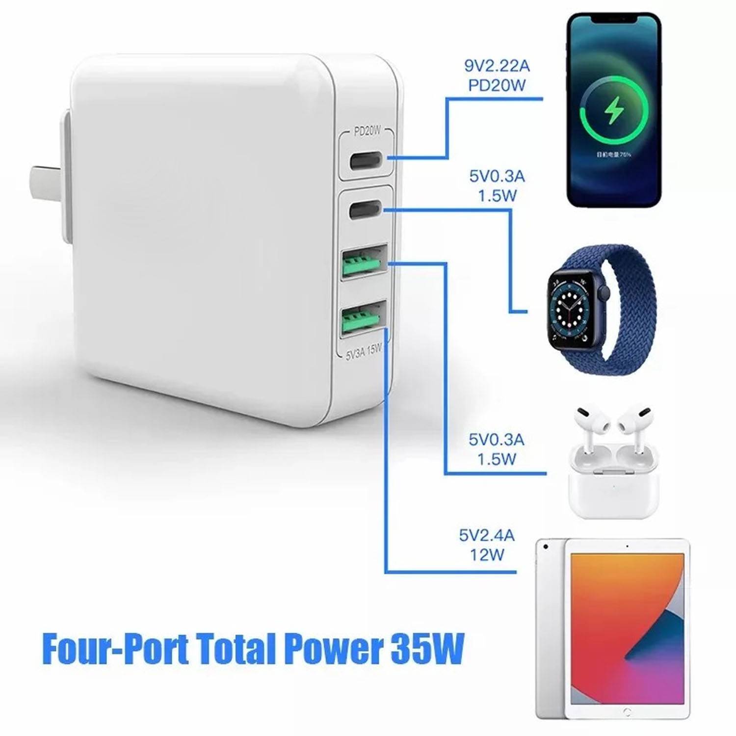 USB Multi Port Cell Phone Charging Head 4