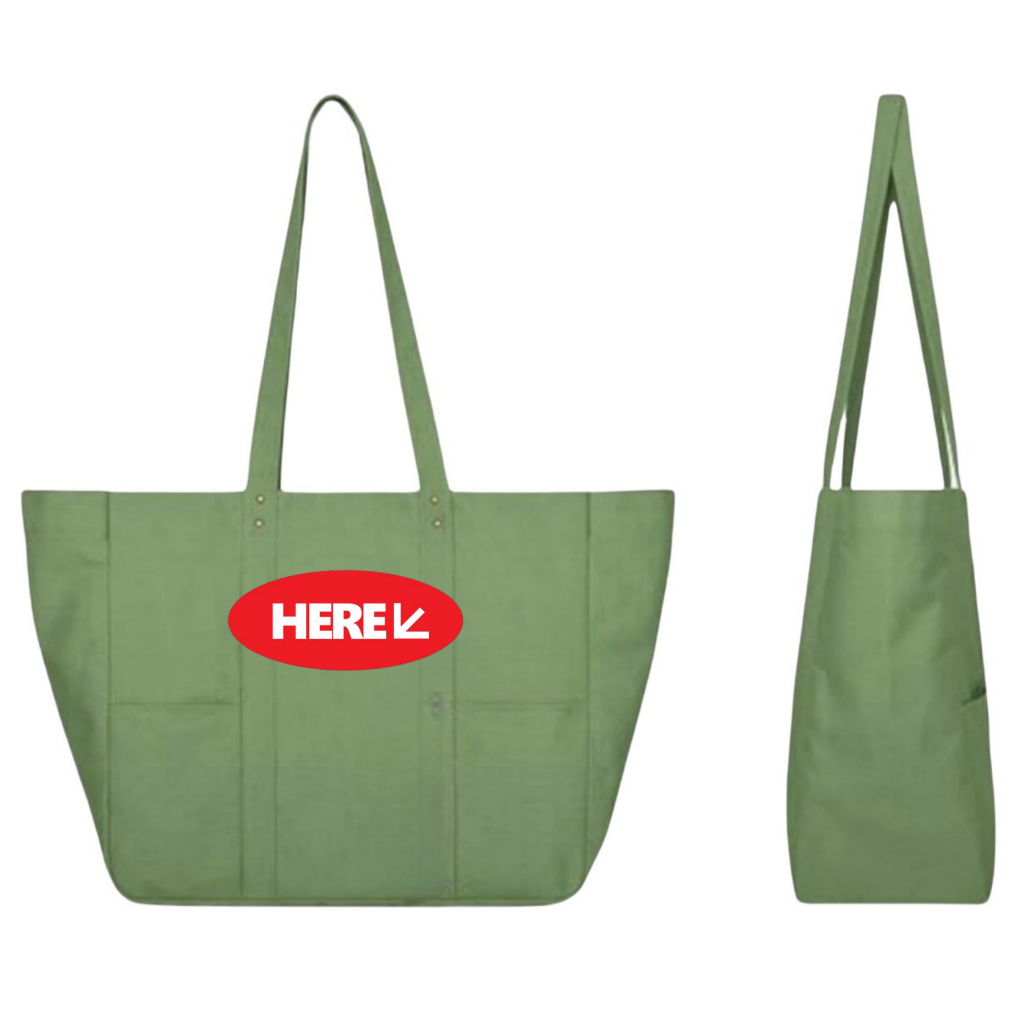 Oversized Canvas Tote Bag With 2 Front Pockets, custom tote bag with logo imprint 2
