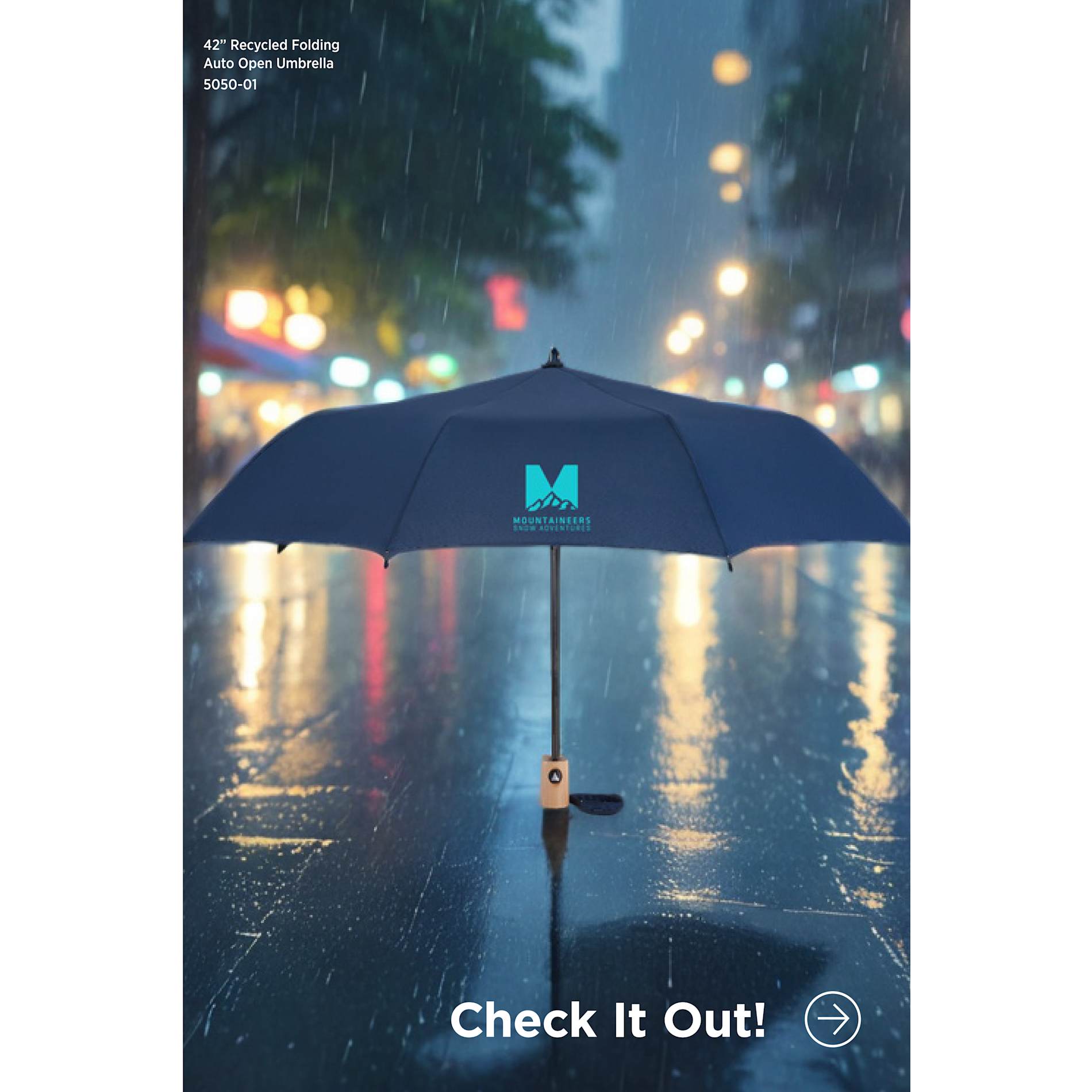 42" Recycled Folding Auto Open Umbrella 24